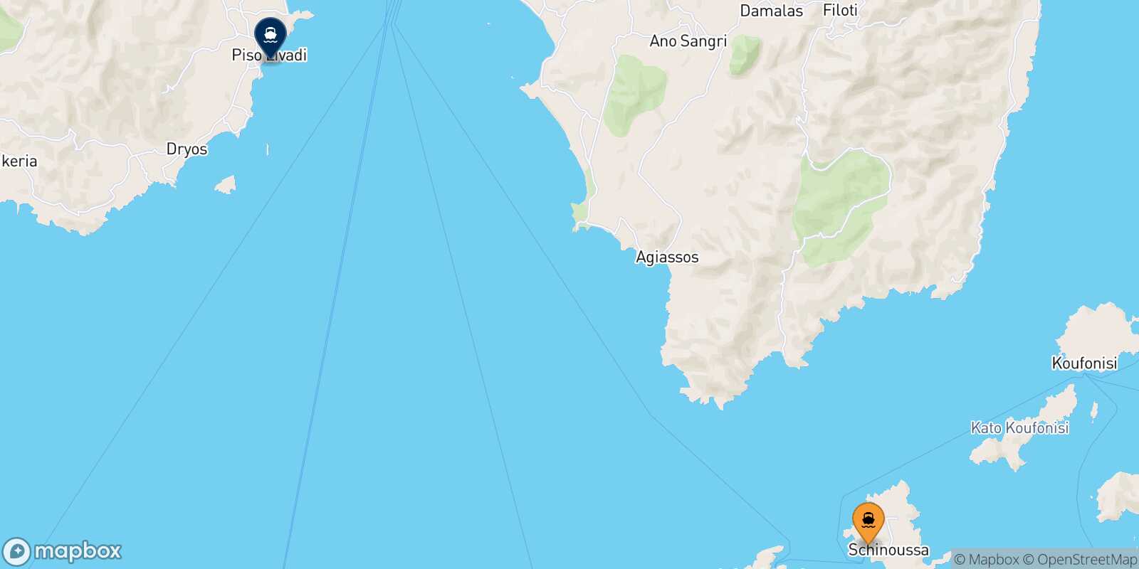 Mappa della rotta Schinoussa Piso Livadi (Paros)