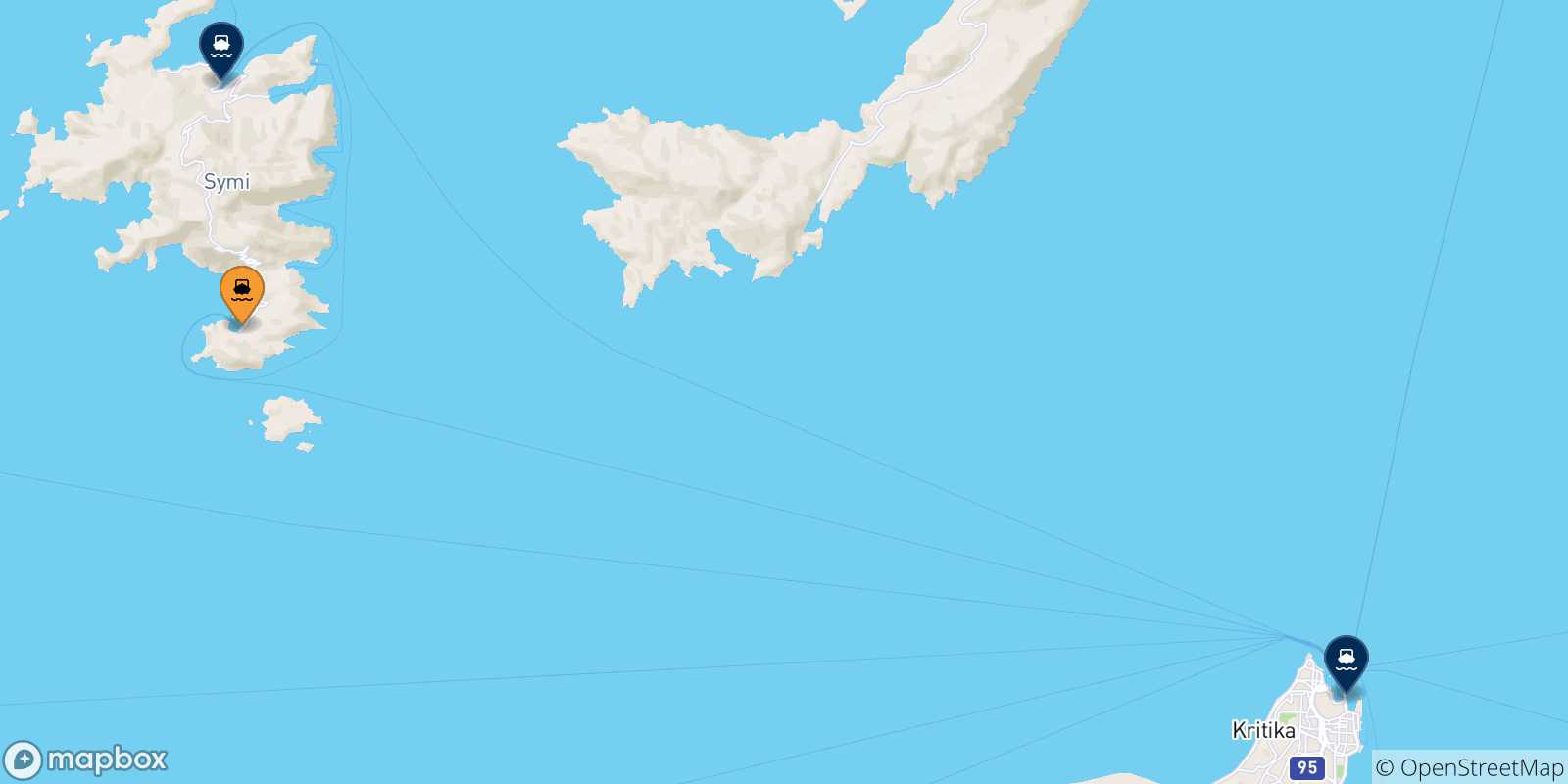 Mappa delle possibili rotte tra Panormitis (Symi) e le Isole Dodecaneso