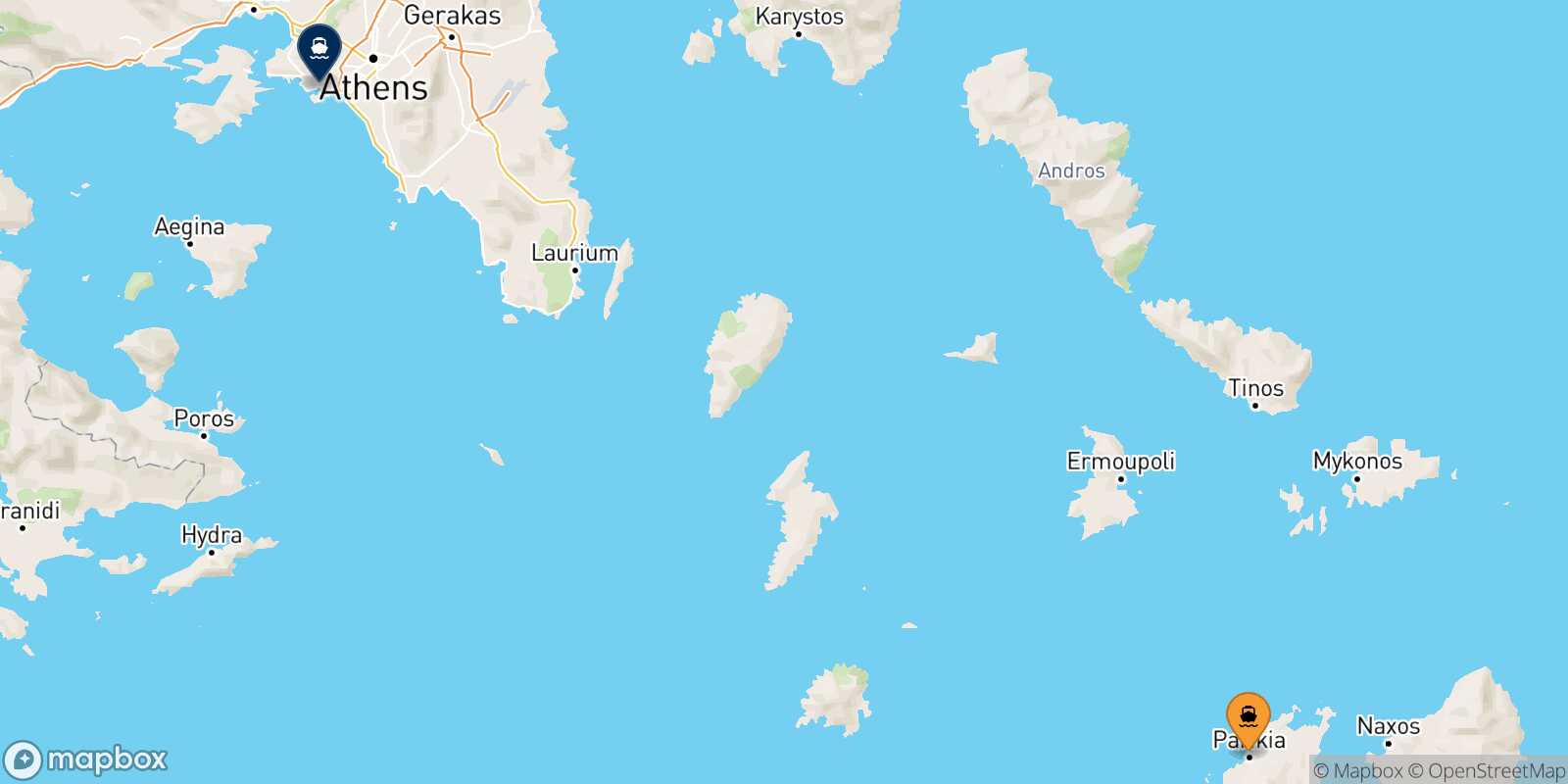 Mappa della rotta Paros Pireo