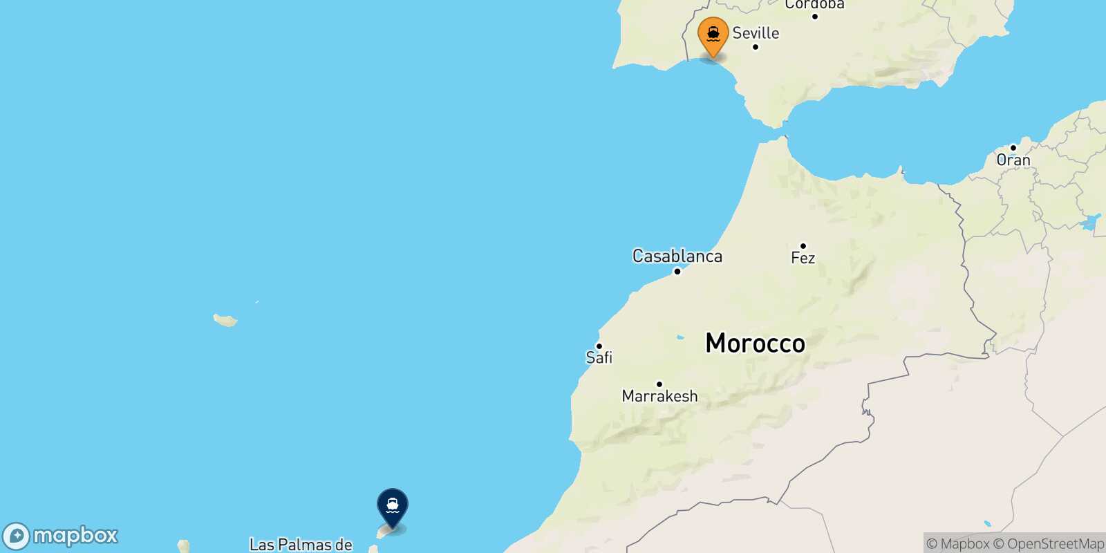 Mappa della rotta Huelva Arrecife (Lanzarote)