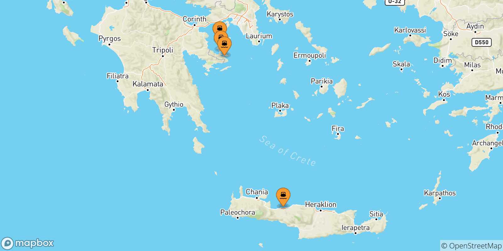 Mappa delle possibili rotte tra le Isole Saroniche e Aegina