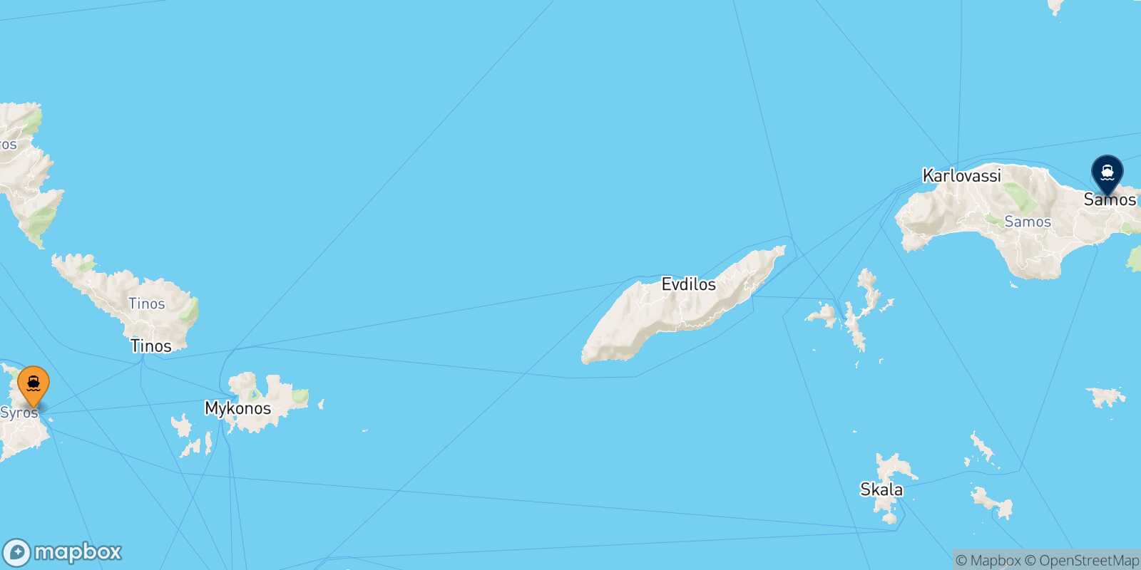 Mappa della rotta Syros Vathi (Samos)