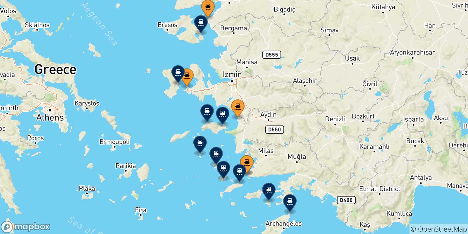 Mappa delle possibili rotte tra la Turchia e la Grecia