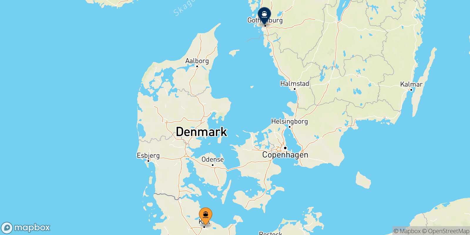Mappa dei porti collegati con  Goteborg