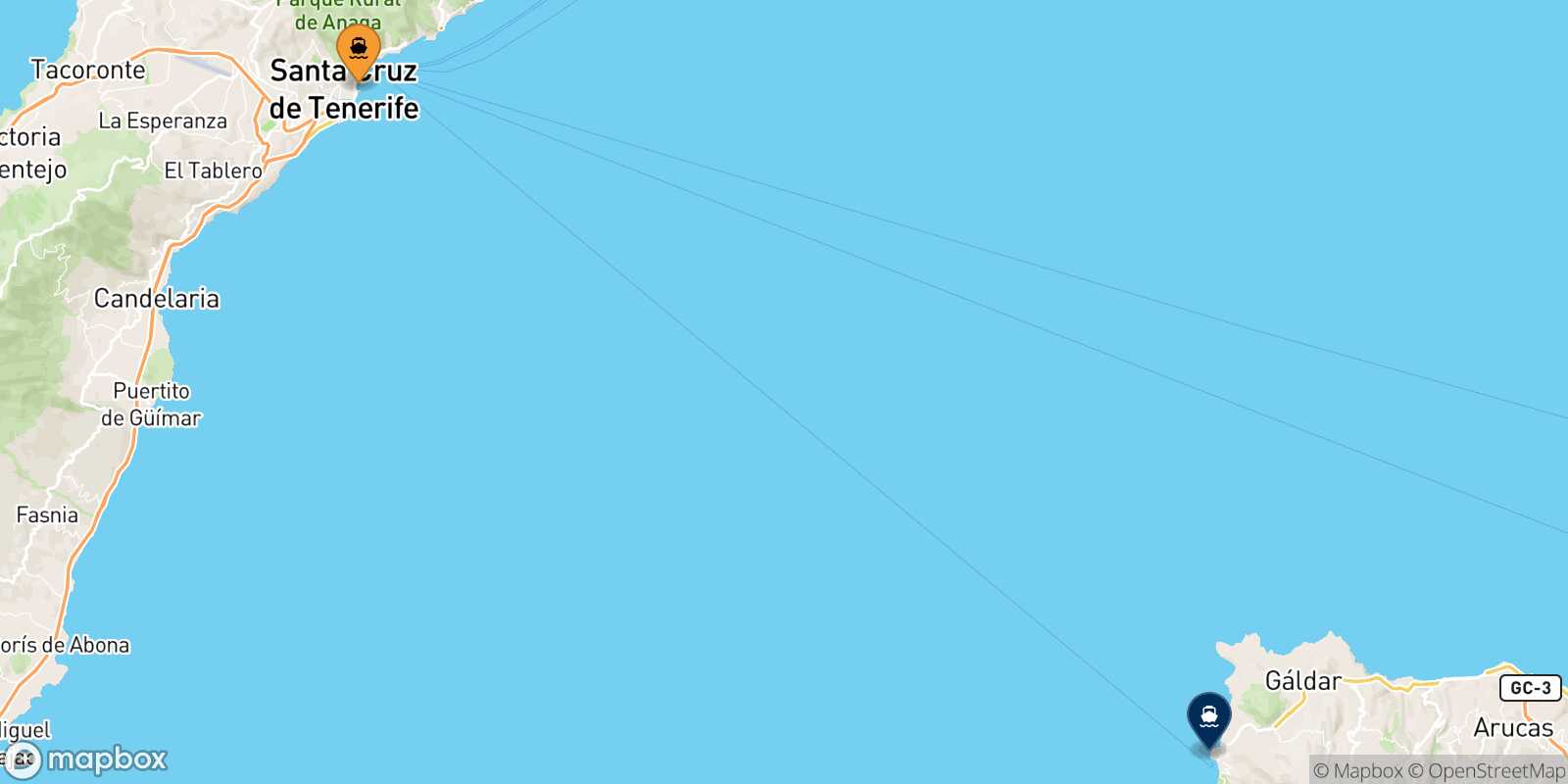 Mappa dei porti collegati con  Agaete (Gran Canaria)