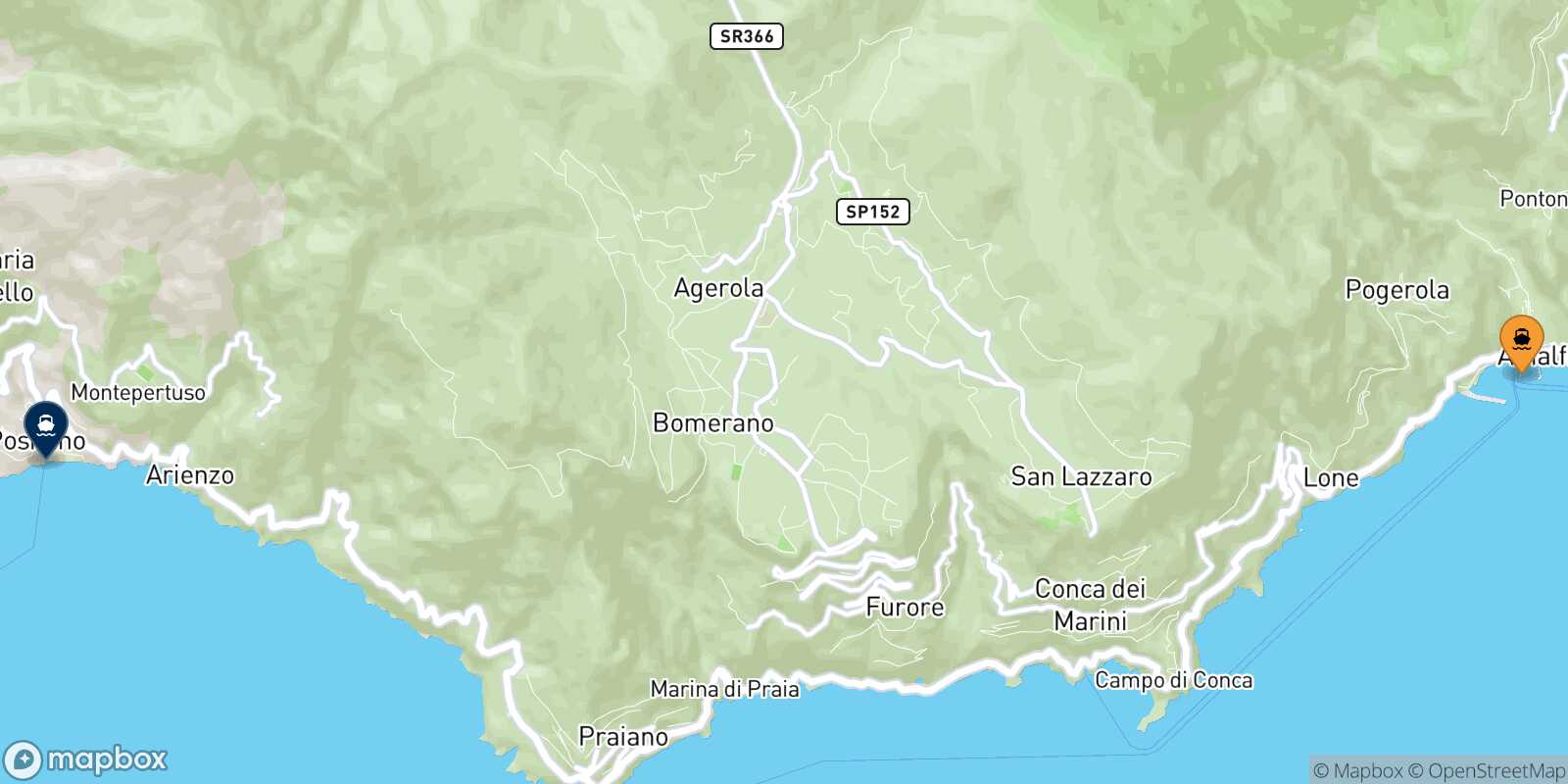 Mappa della rotta Amalfi Positano