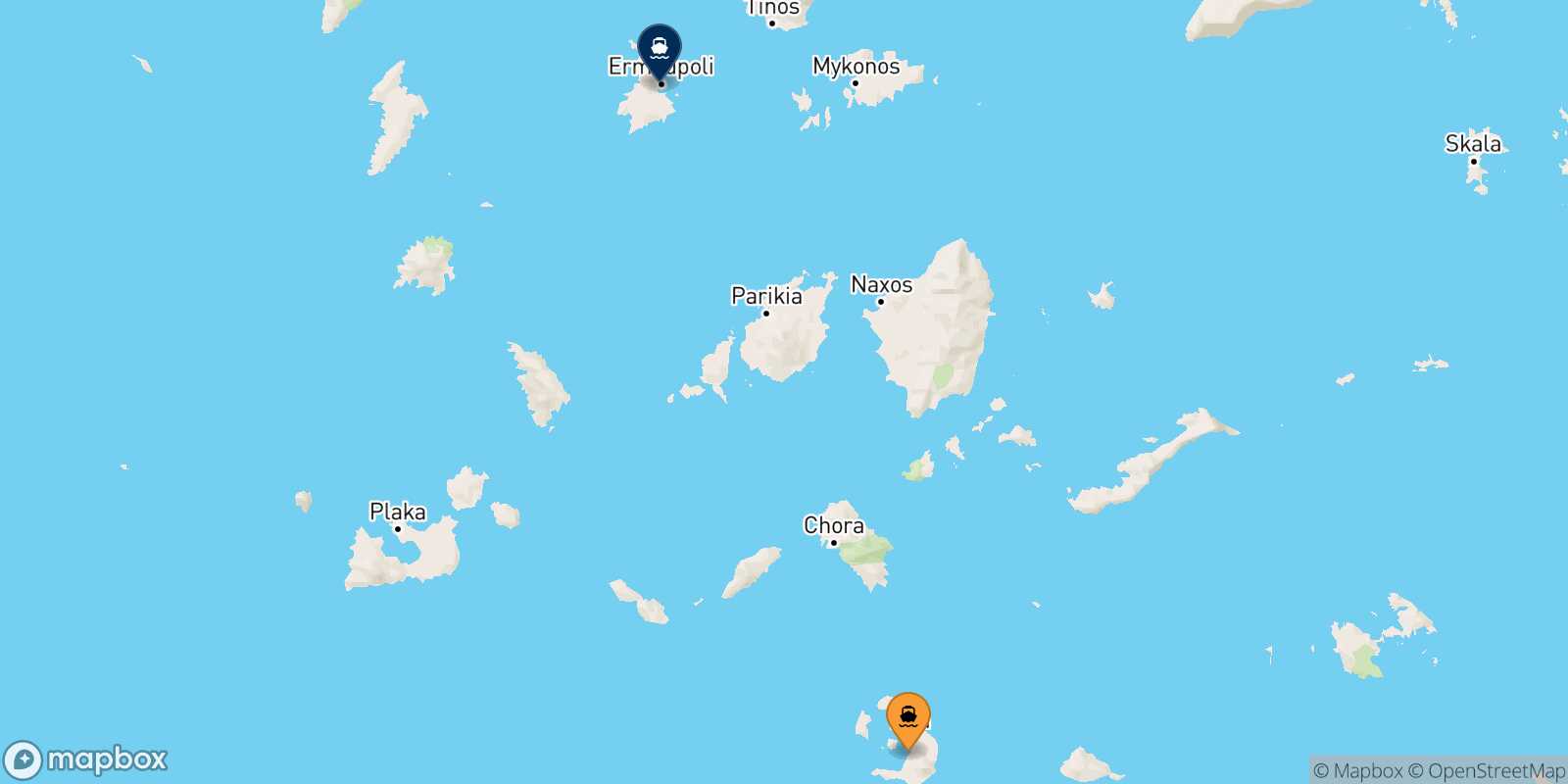 Mappa della rotta Santorini Syros