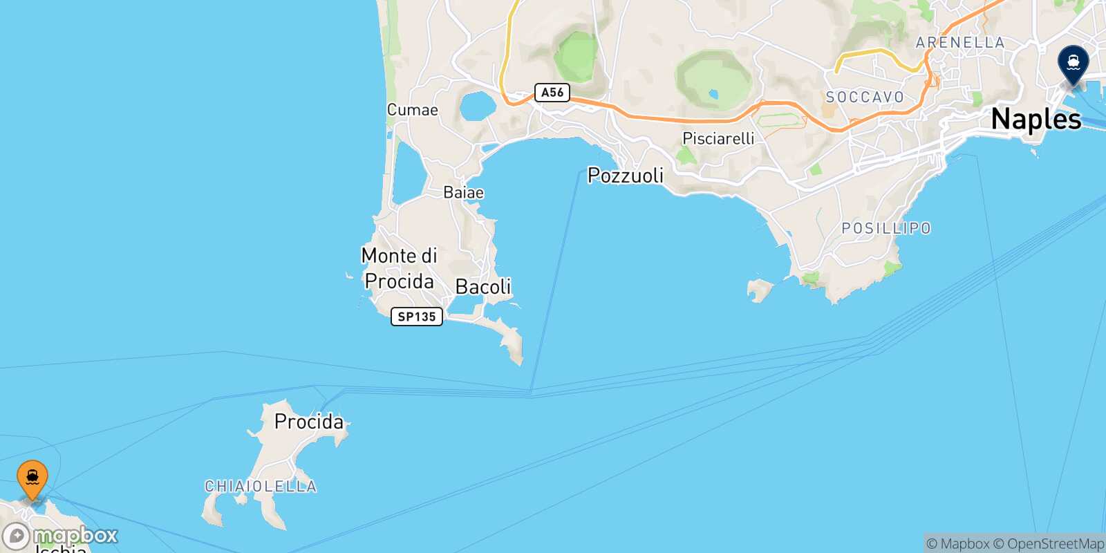 Mappa della rotta Forio (Ischia) Napoli Beverello