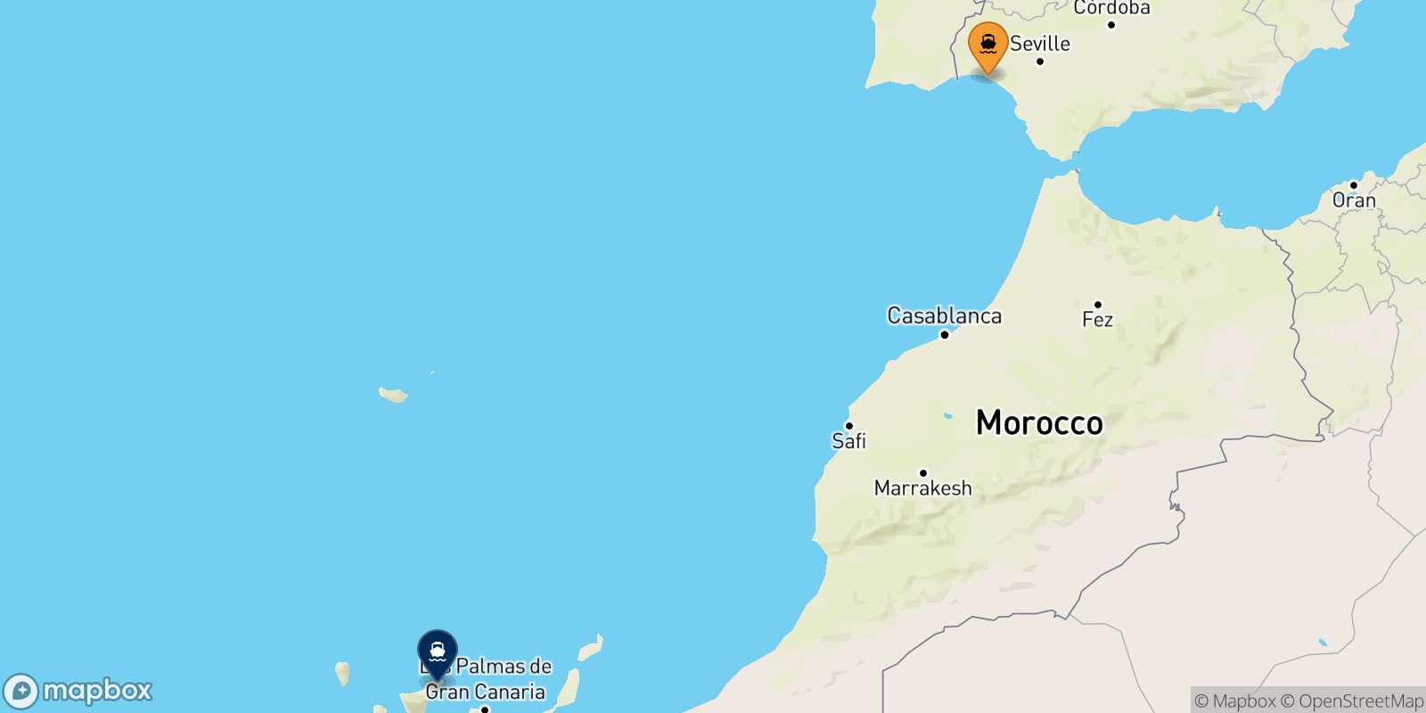 Mappa della rotta Huelva Santa Cruz De Tenerife