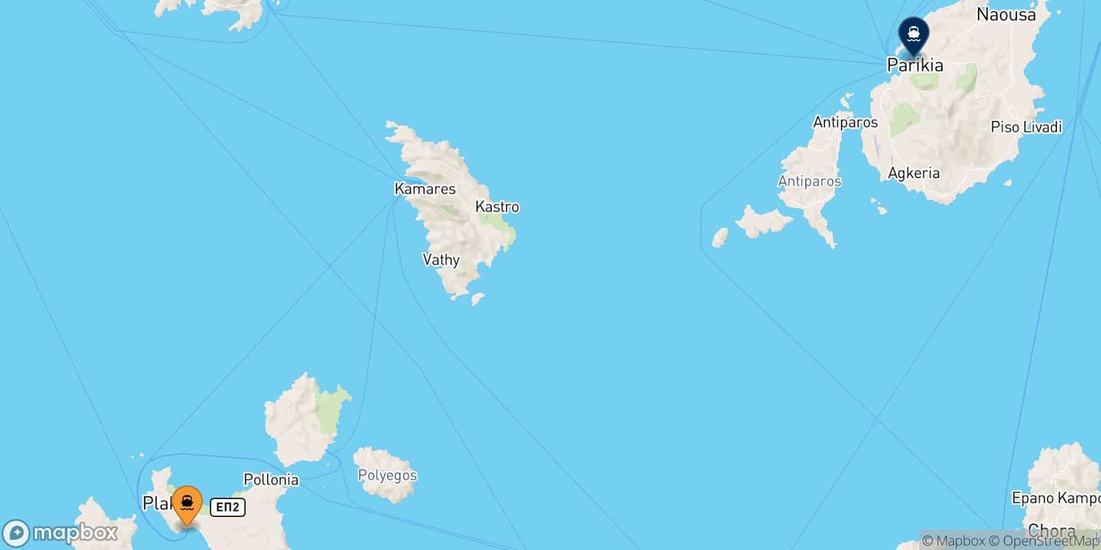 Mappa della rotta Milos Paros