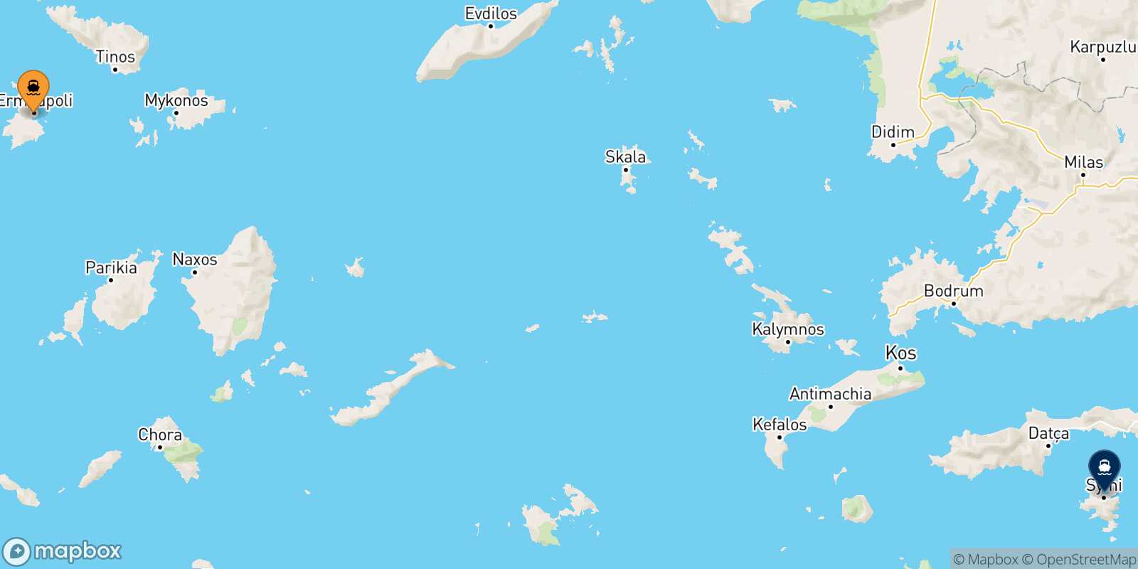 Mappa della rotta Syros Symi