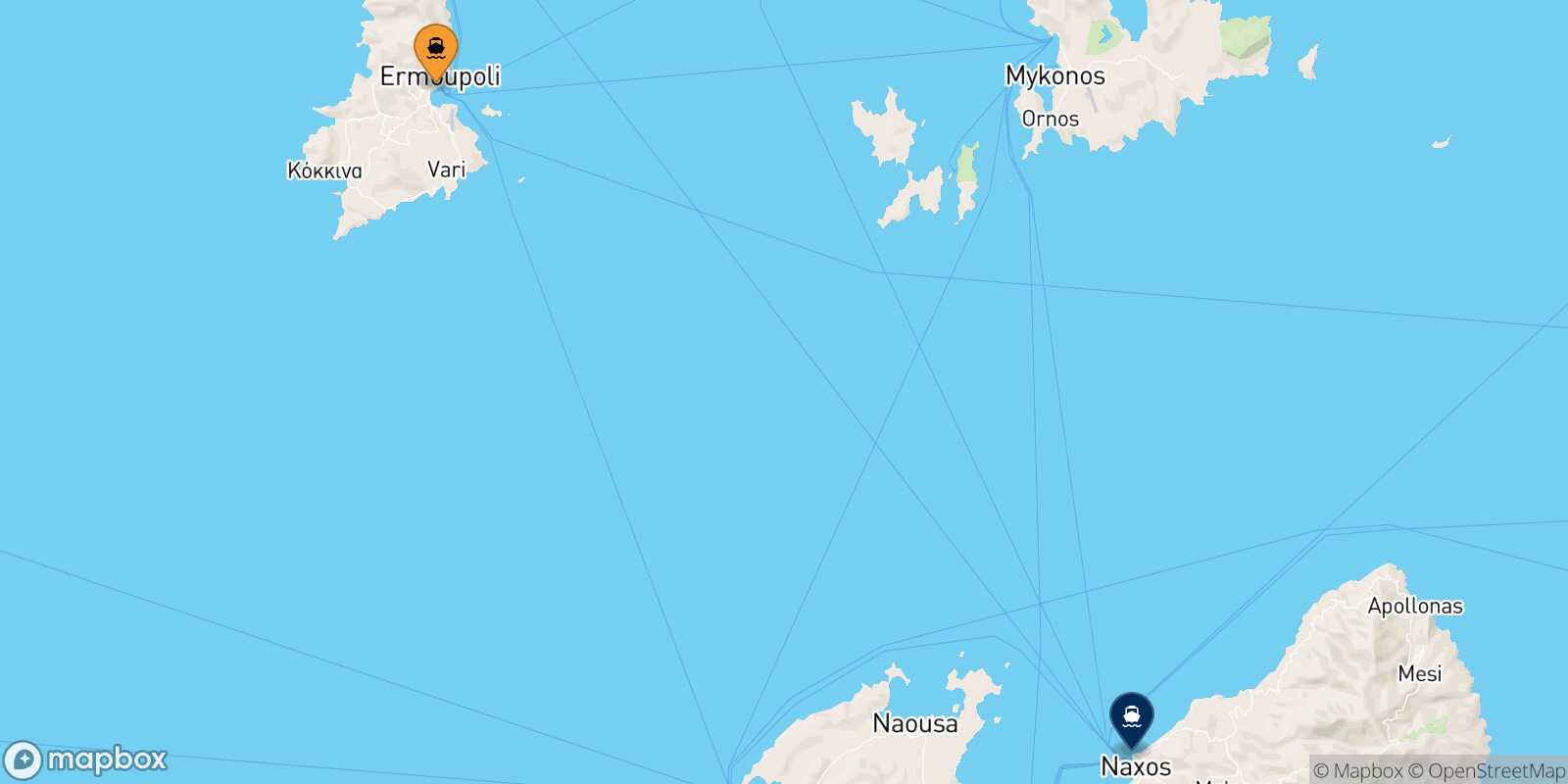 Mappa della rotta Syros Naxos