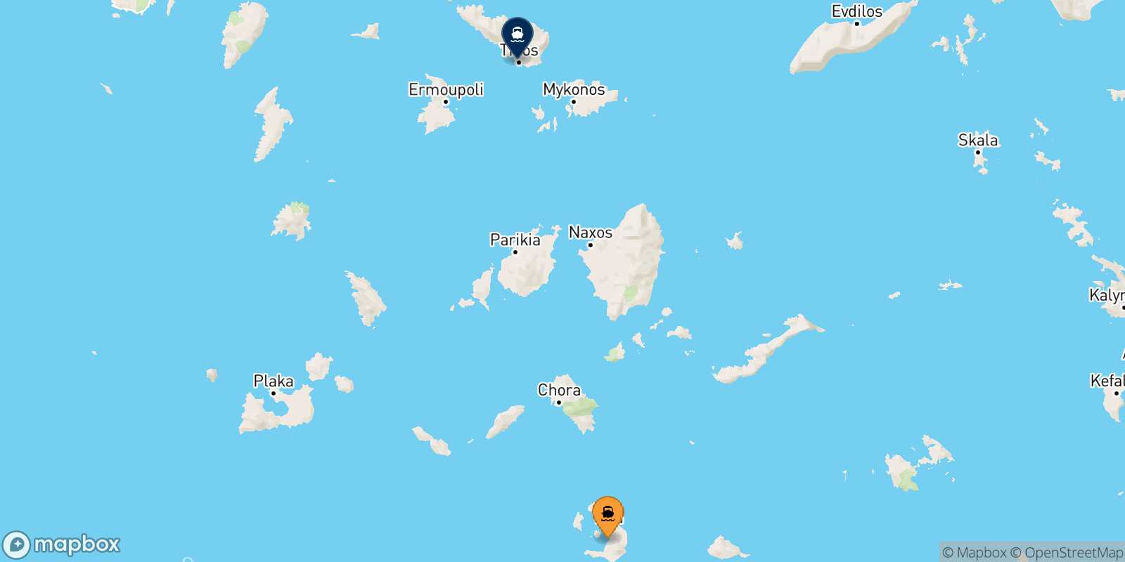 Mappa della rotta Santorini Tinos