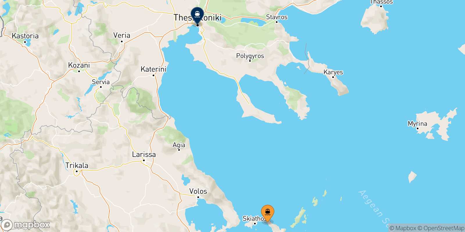 Mappa della rotta Agnontas (Skopelos) Salonicco