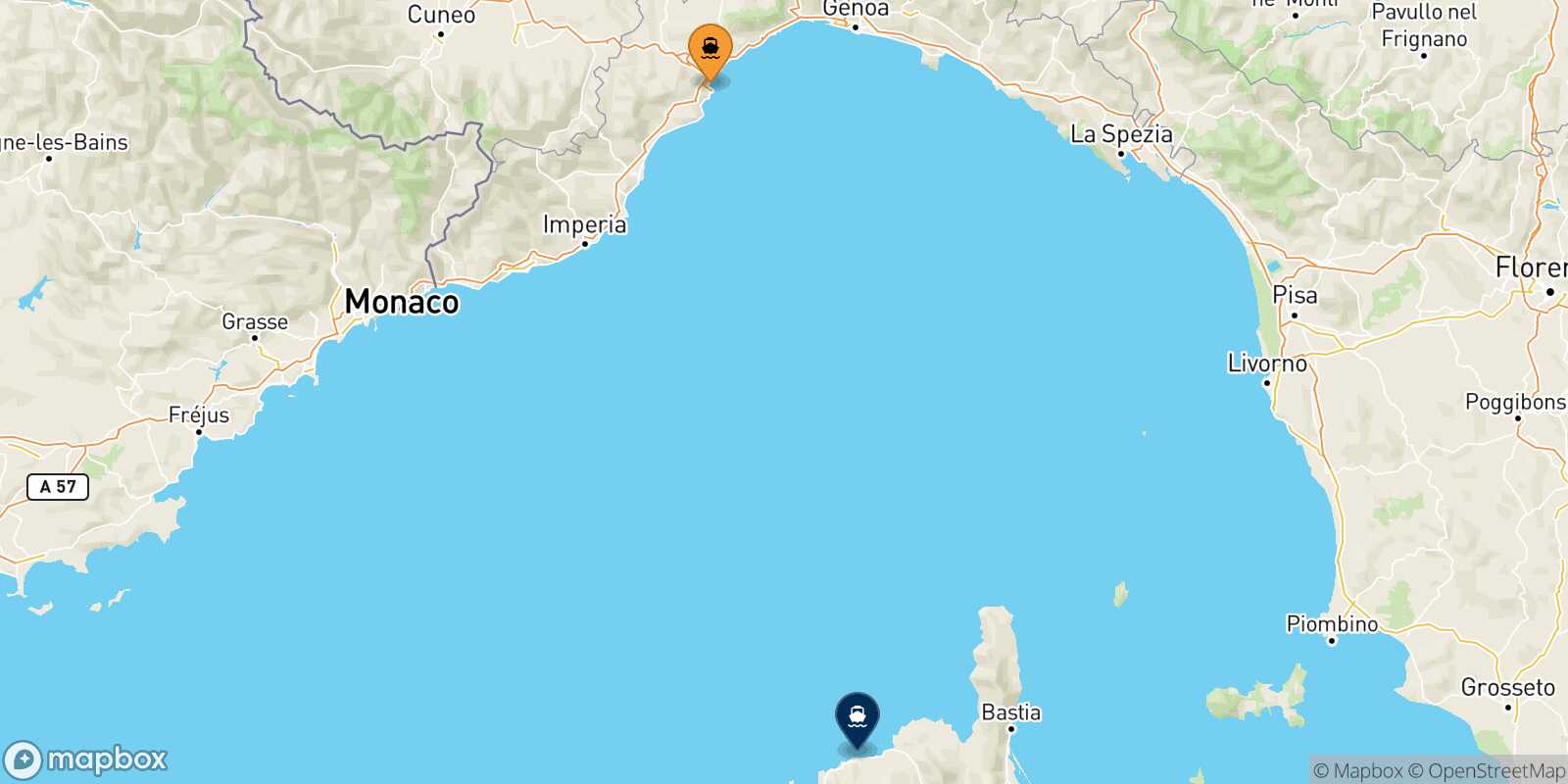 Mappa della rotta Savona Calvi