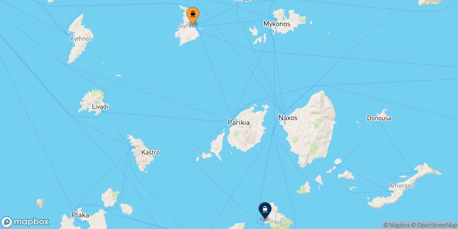 Mappa della rotta Syros Ios