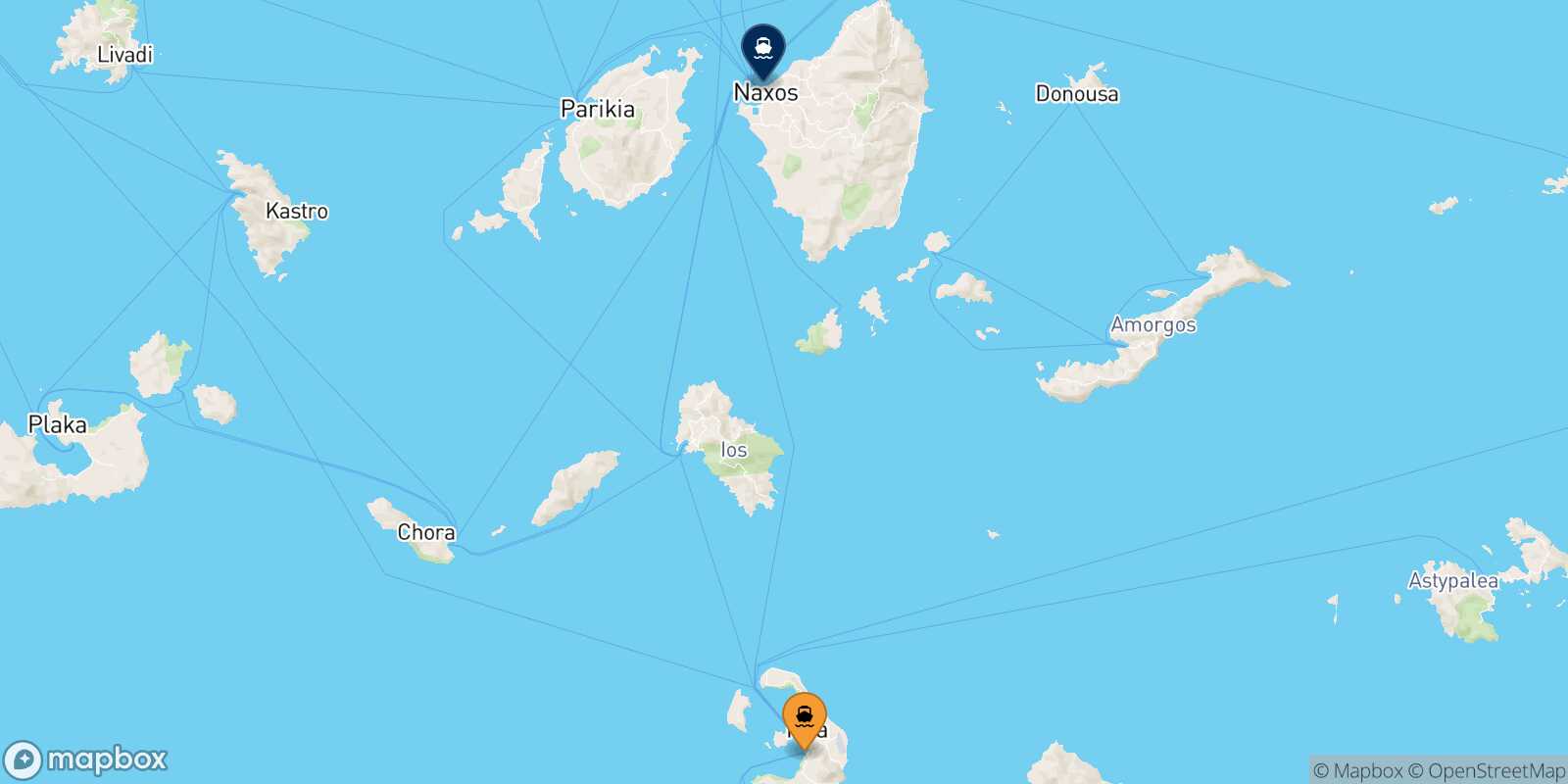 Mappa della rotta Santorini Naxos