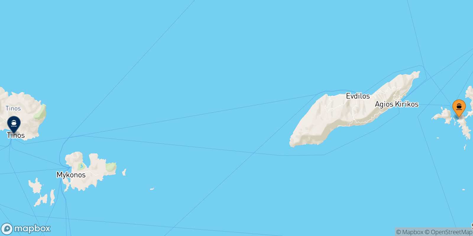 Mappa della rotta Fourni Tinos
