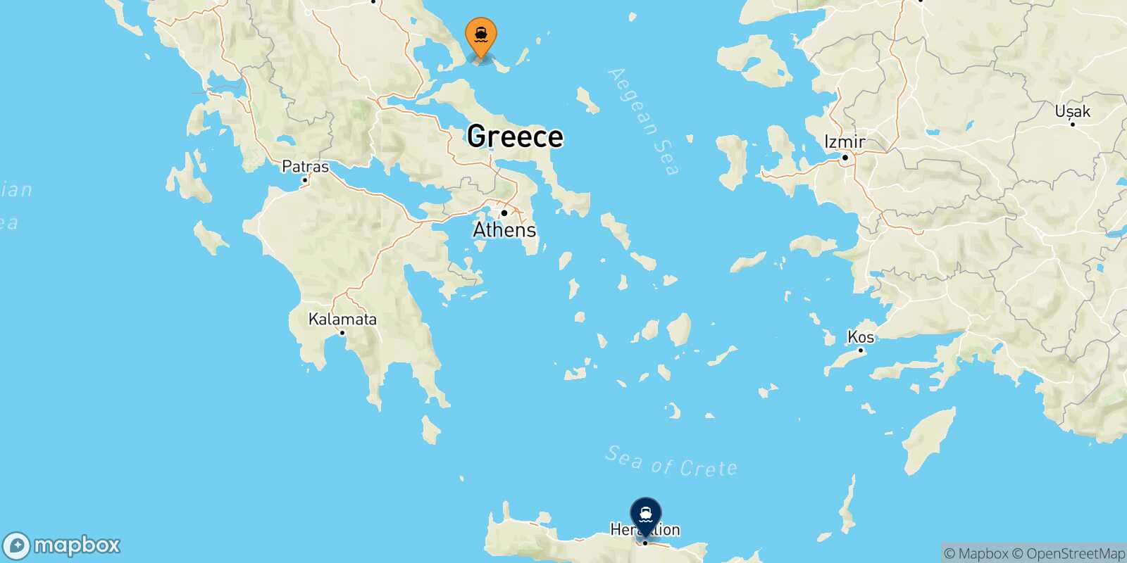 Mappa dei porti collegati con  Heraklion