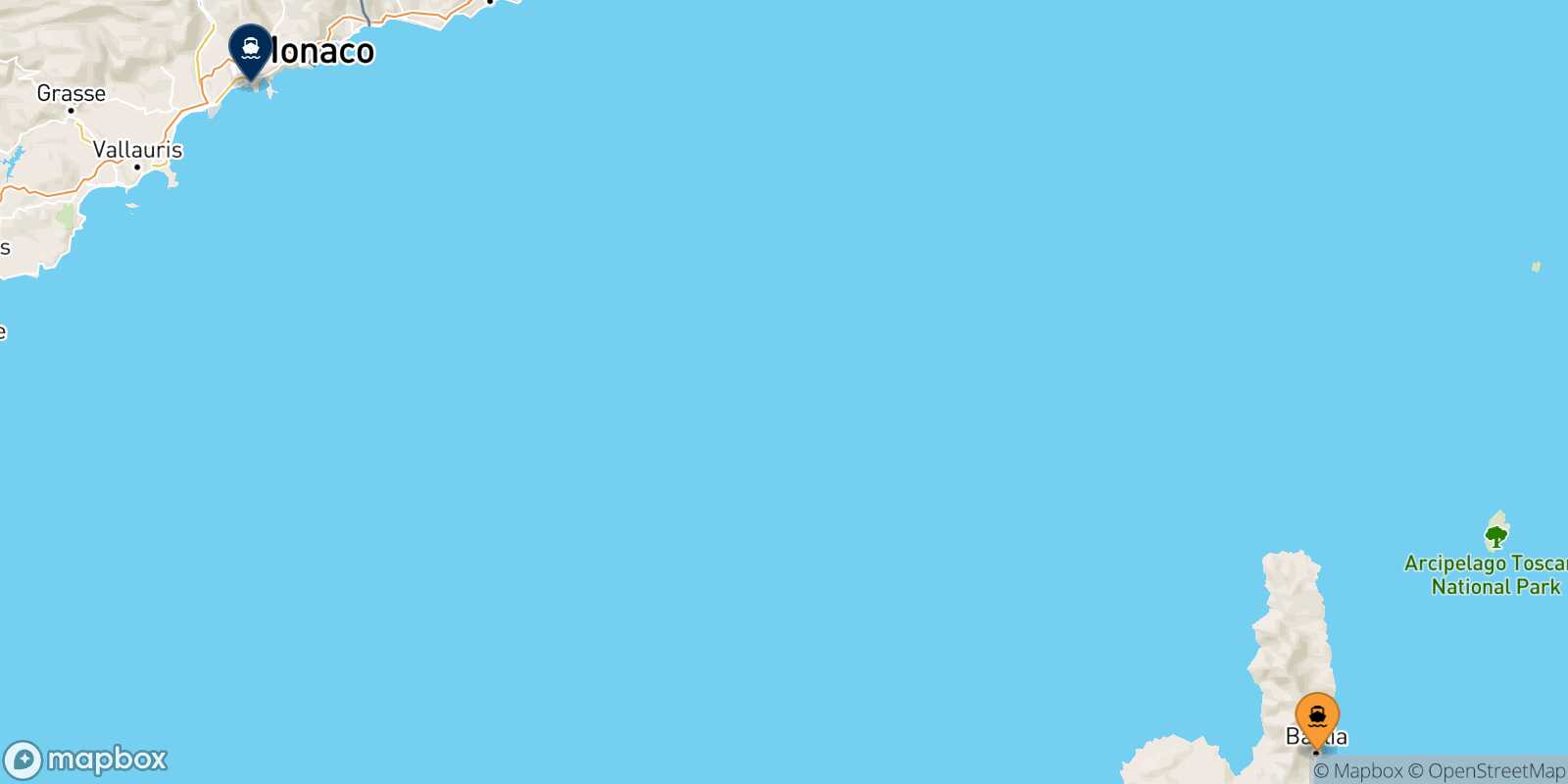 Mappa della rotta Bastia Nizza