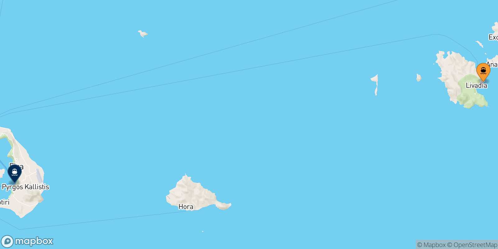 Mappa della rotta Astypalea Santorini