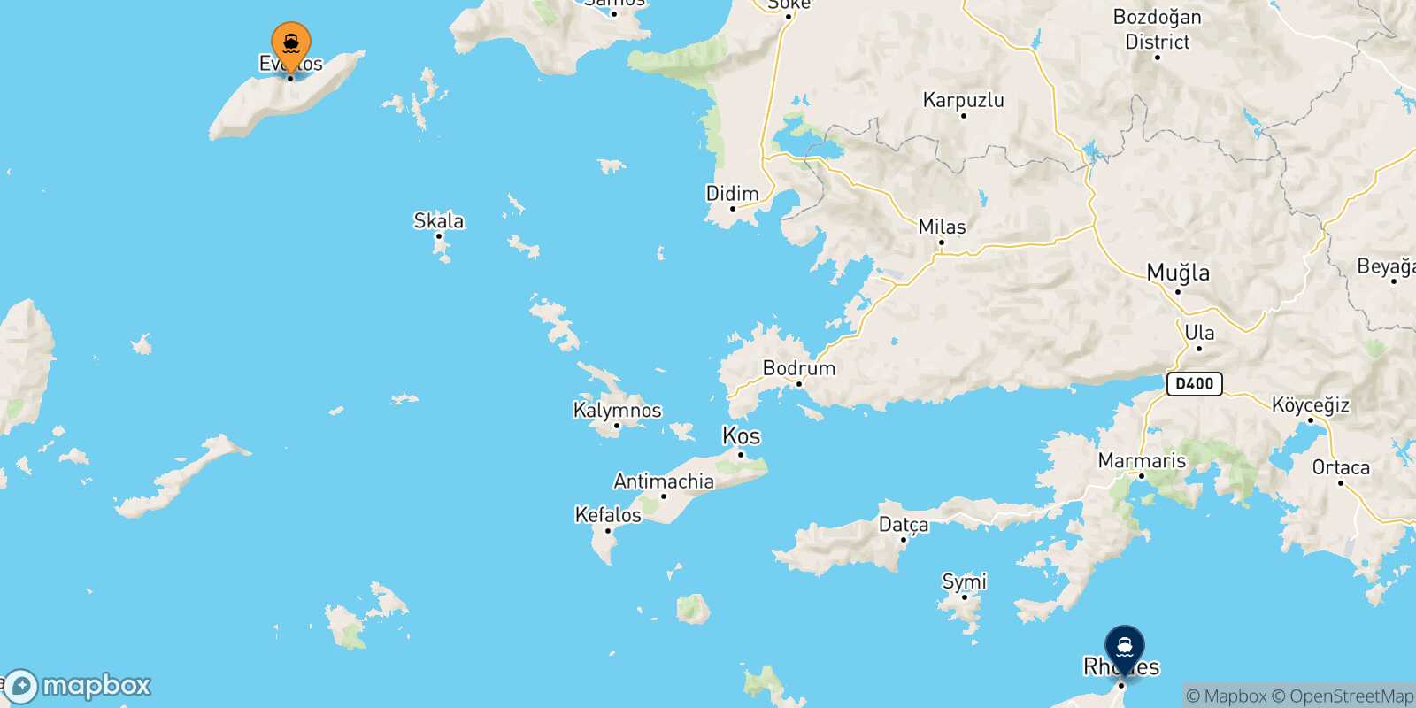 Mappa della rotta Agios Kirikos (Ikaria) Rodi
