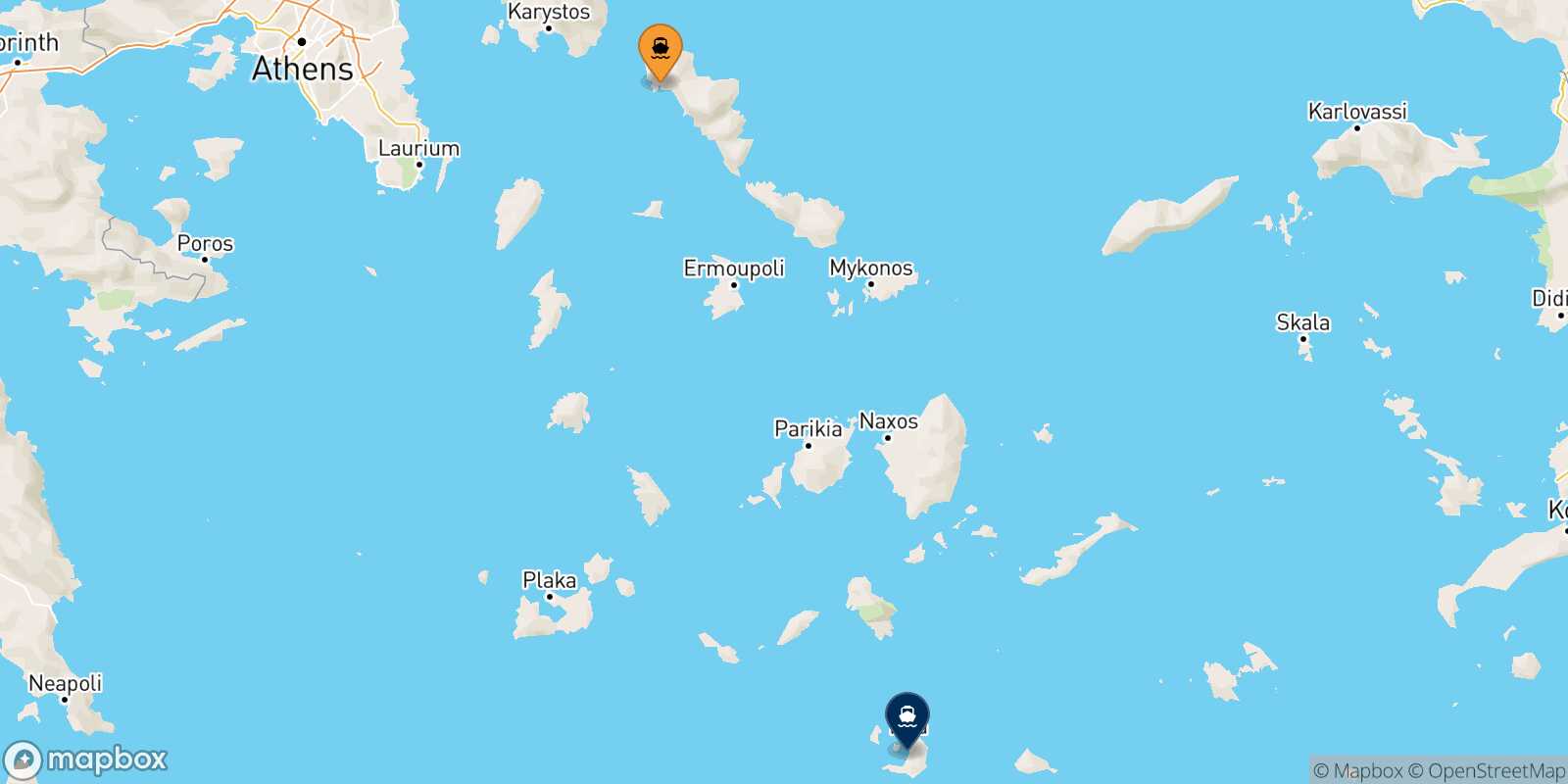 Mappa della rotta Andros Santorini