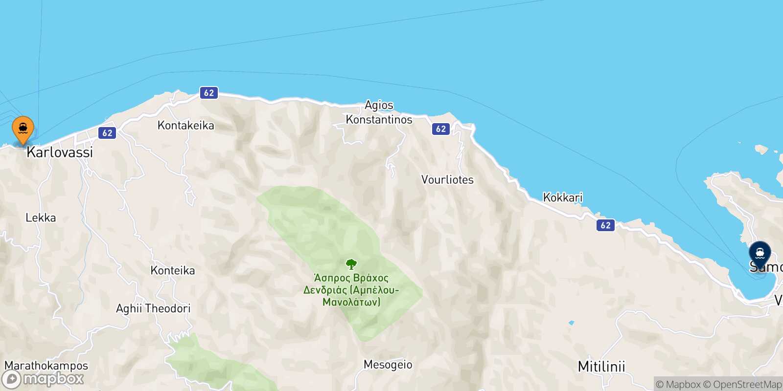 Mappa della rotta Karlovassi (Samos) Vathi (Samos)