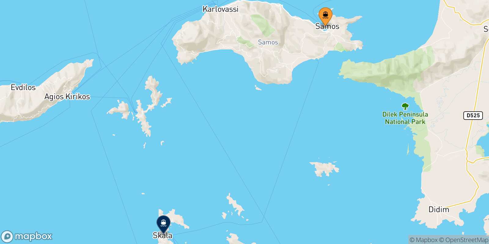 Mappa della rotta Vathi (Samos) Patmos
