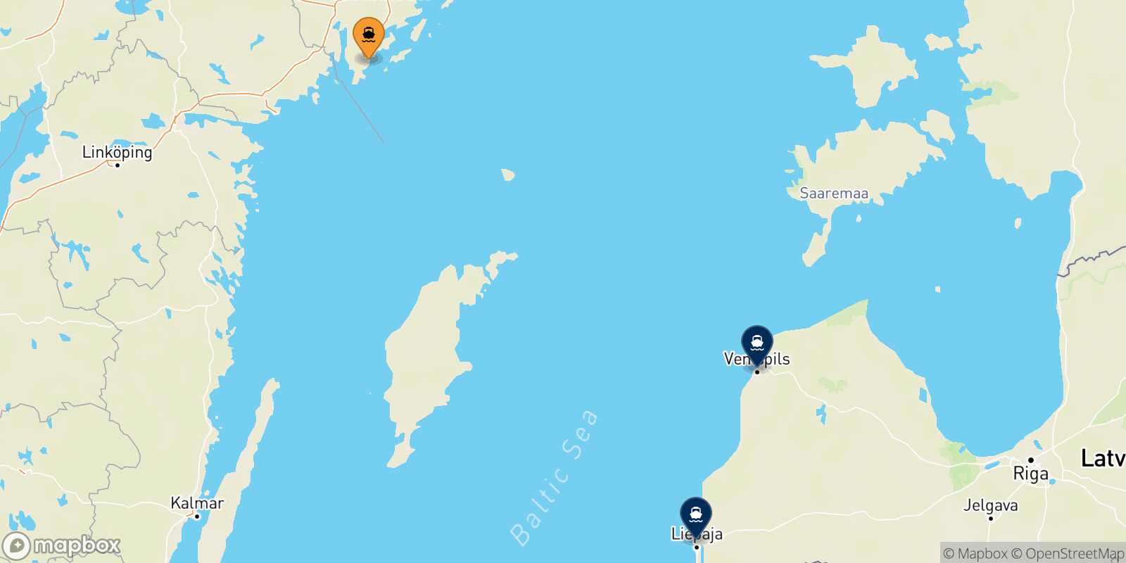 Mappa delle destinazioni raggiungibili da Nynashämn