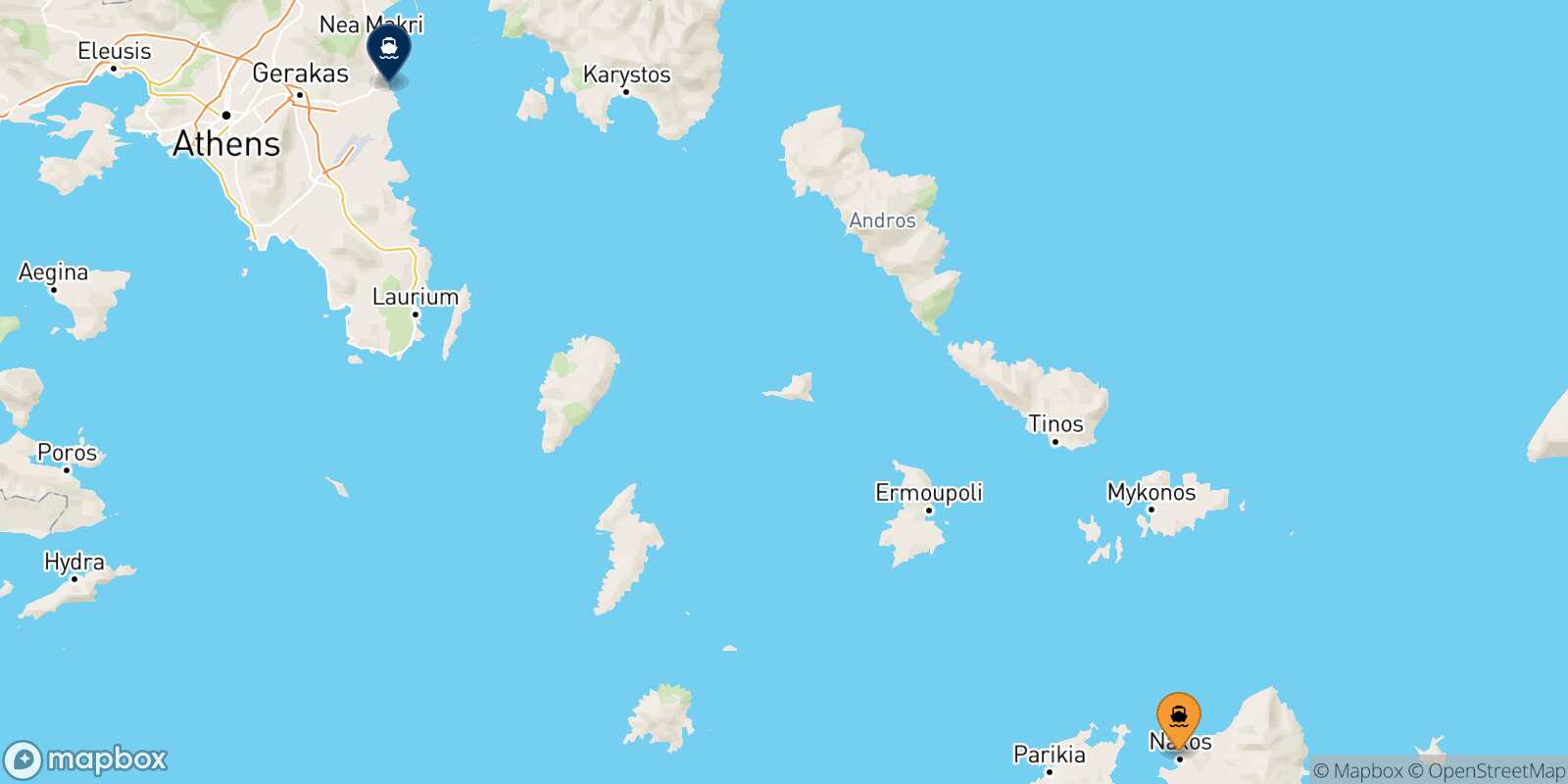 Mappa della rotta Naxos Rafina