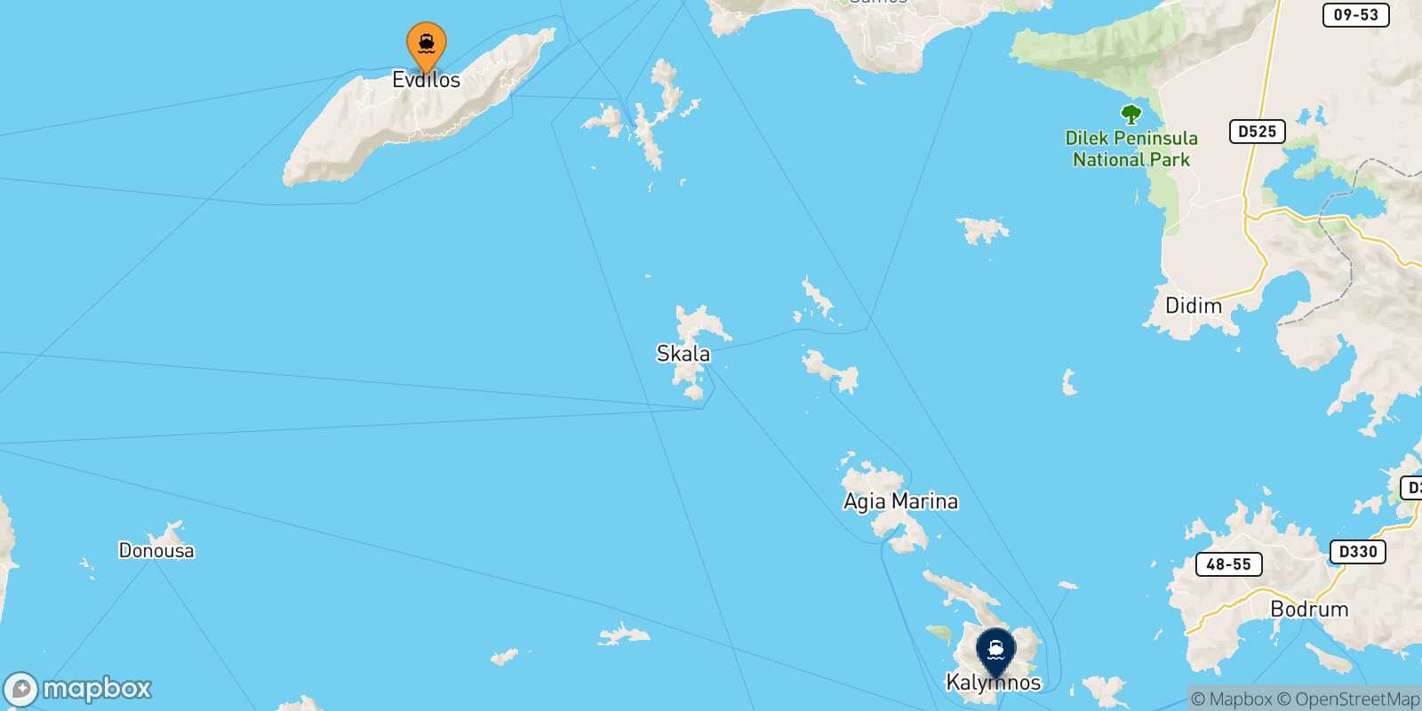 Mappa della rotta Evdilos (Ikaria) Kalymnos