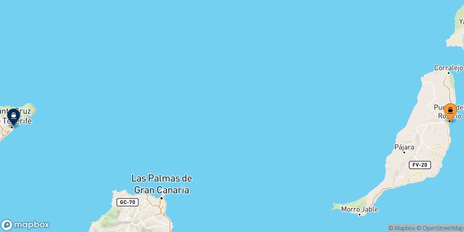 Mappa della rotta Puerto Del Rosario (Fuerteventura) Santa Cruz De Tenerife