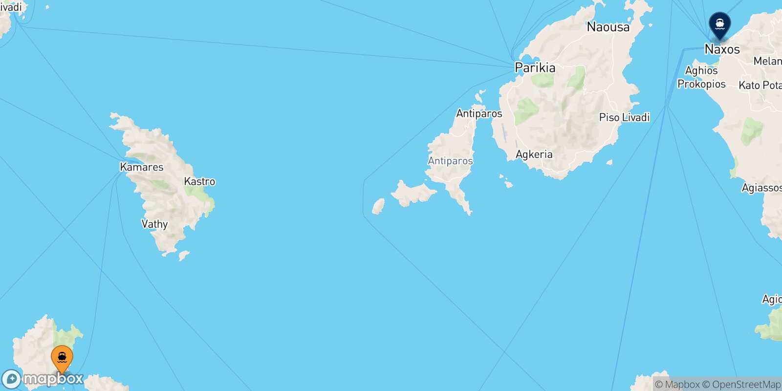 Mappa della rotta Kimolos Naxos