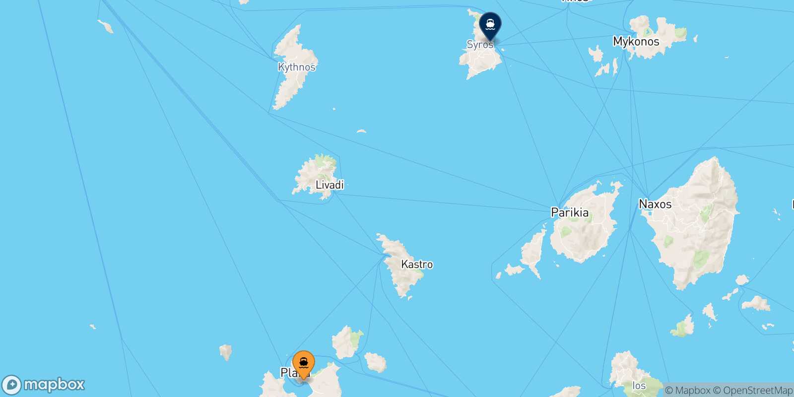 Mappa della rotta Milos Syros
