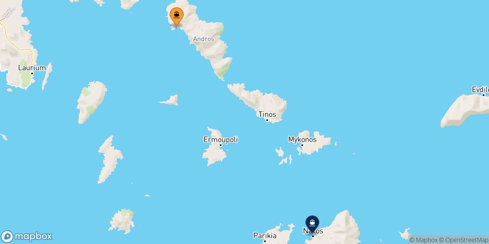 Mappa della rotta Andros Naxos