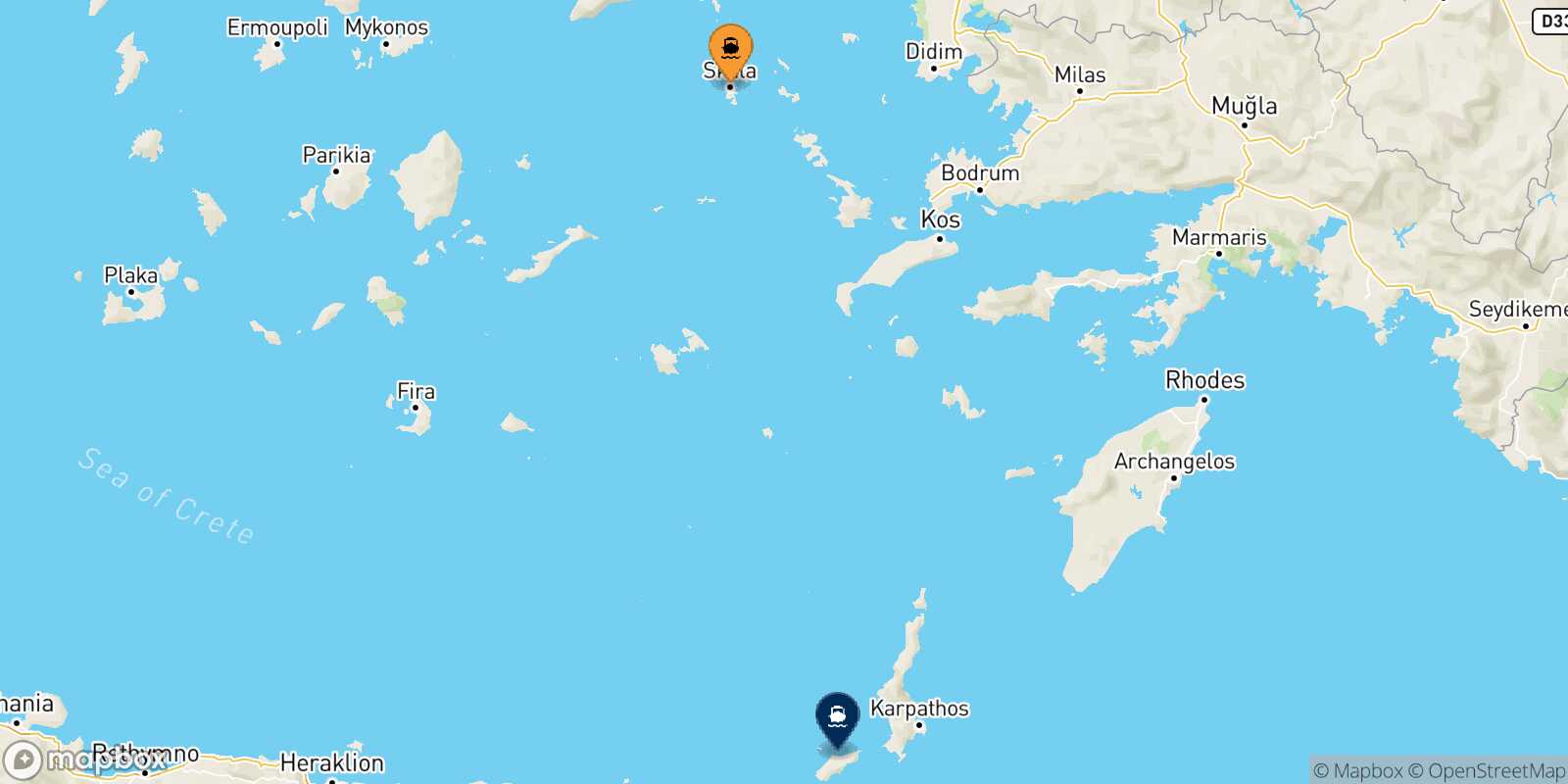 Mappa della rotta Patmos Kasos