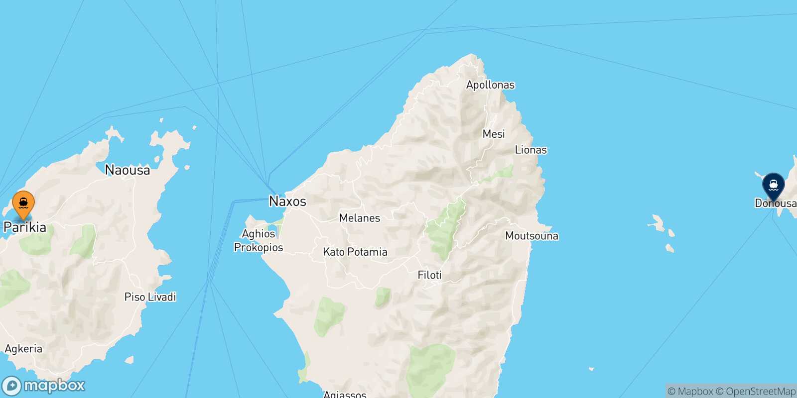 Mappa della rotta Paros Donoussa