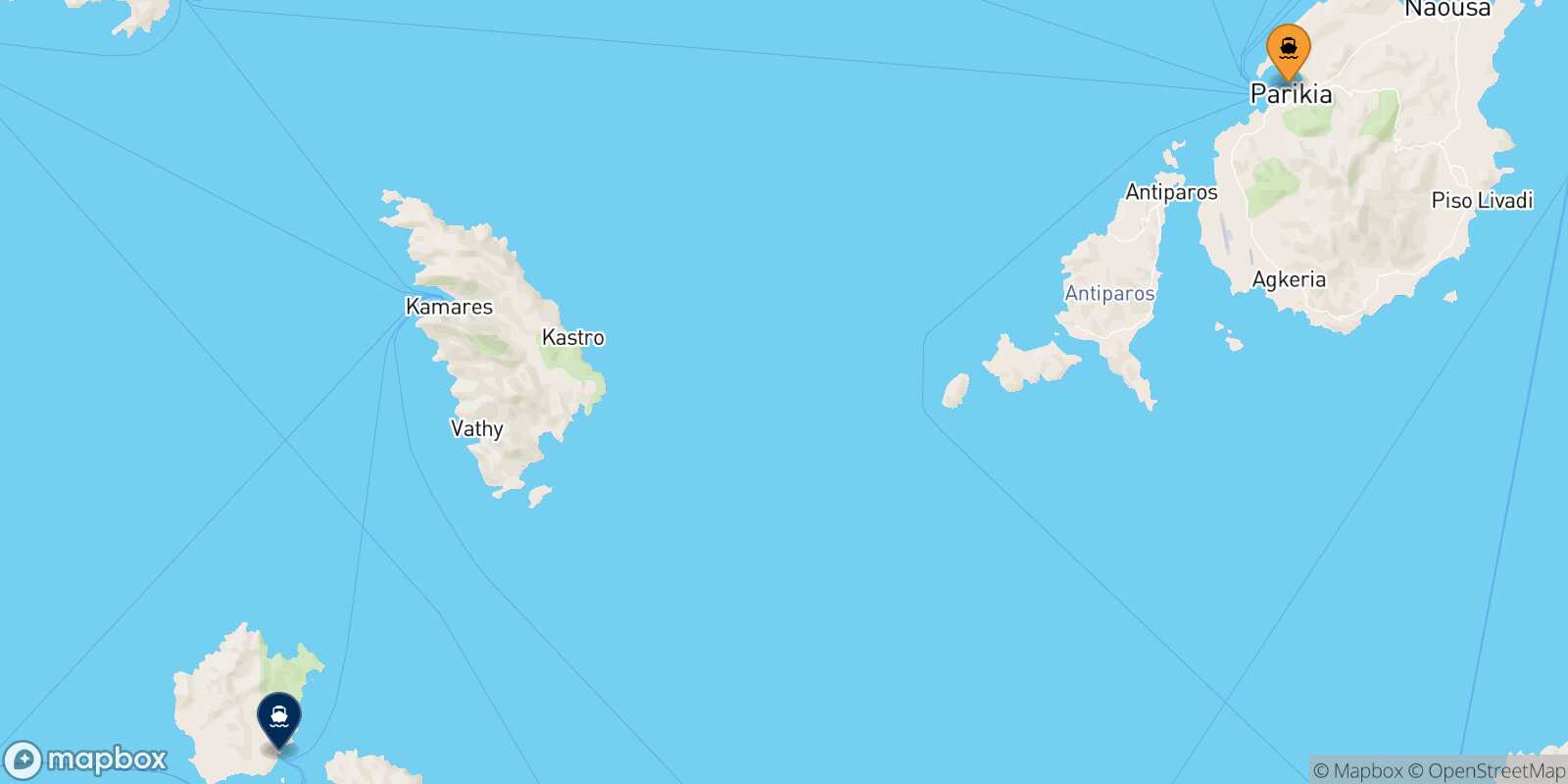 Mappa della rotta Paros Kimolos