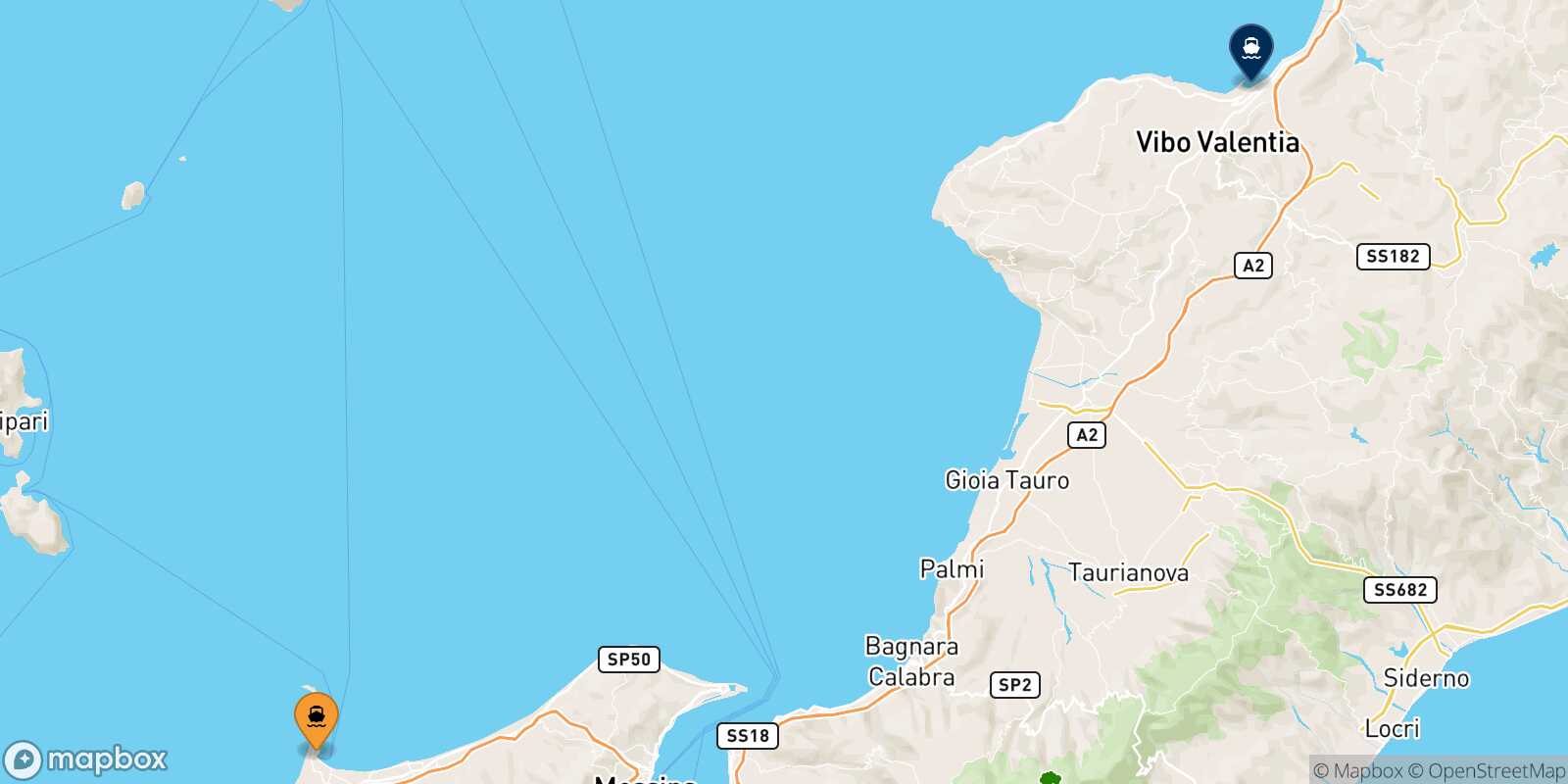 Mappa dei porti collegati con  Vibo Valentia