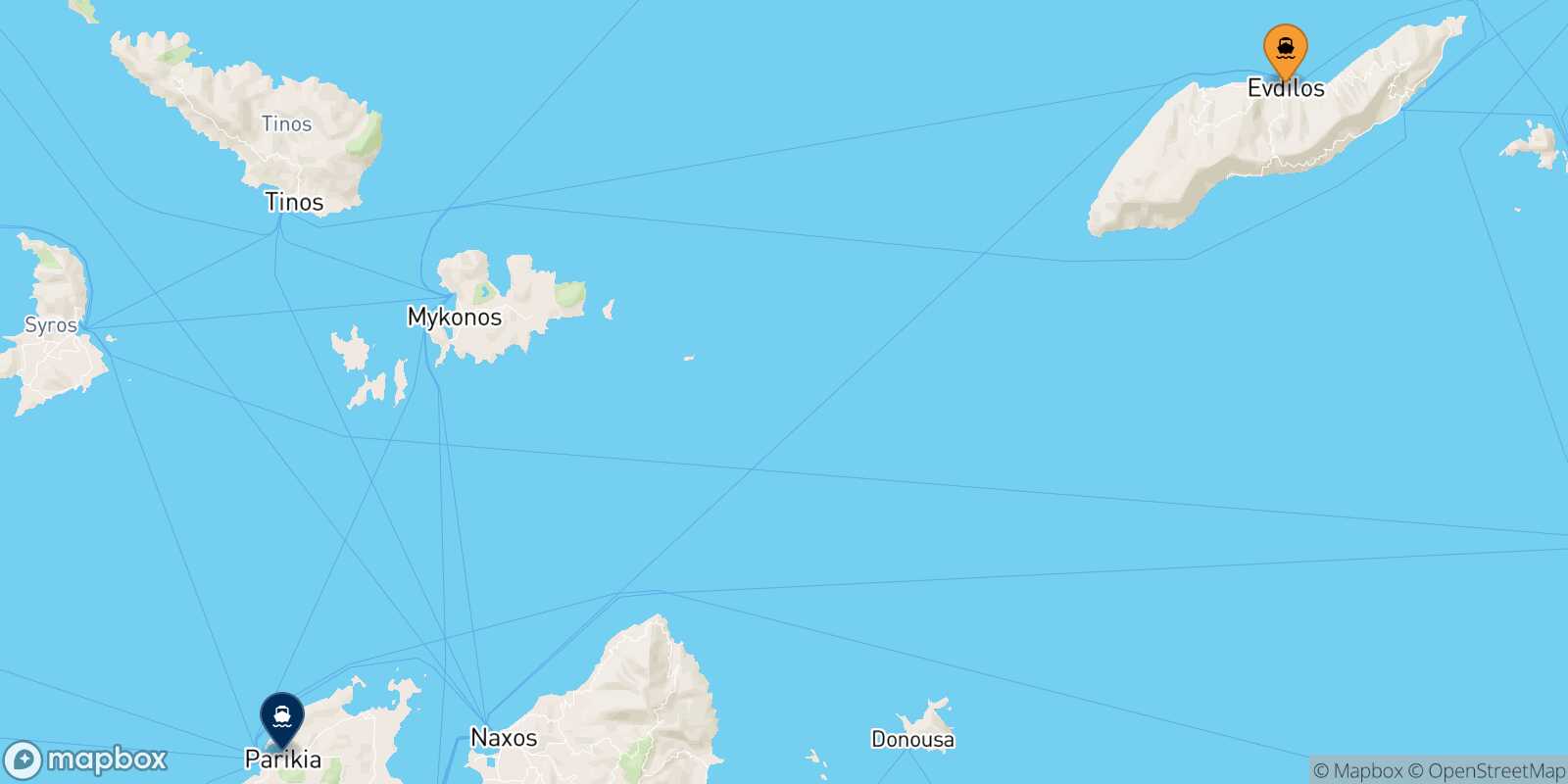 Mappa della rotta Evdilos (Ikaria) Paros
