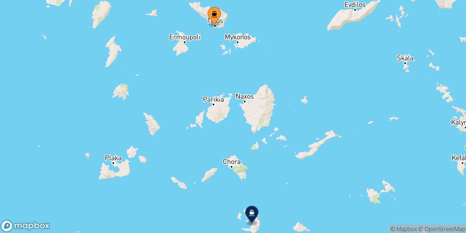 Mappa della rotta Tinos Santorini