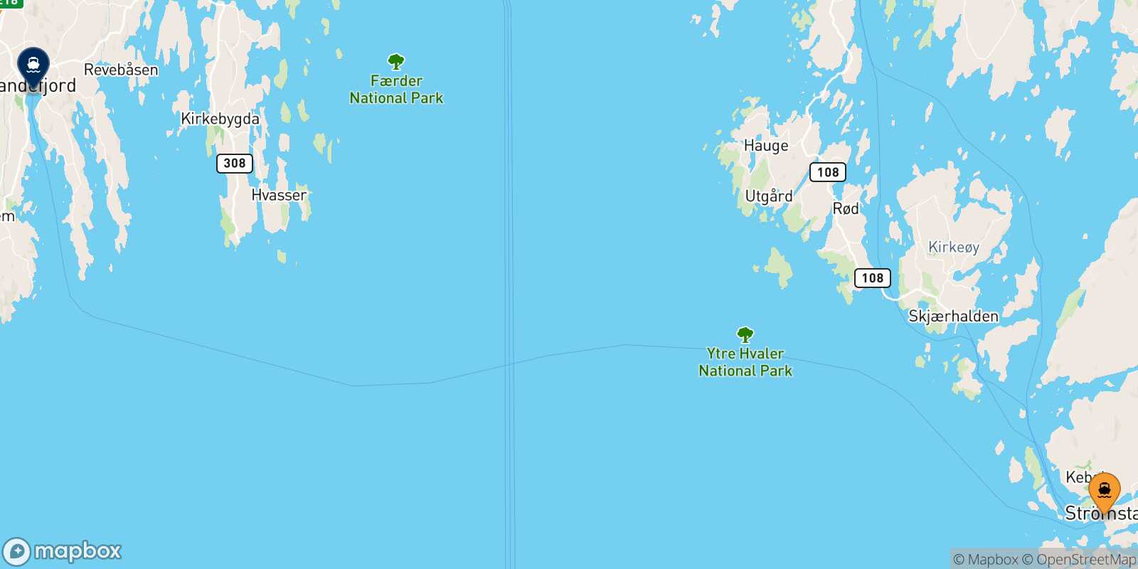 Mappa dei porti collegati con  Sandefjord