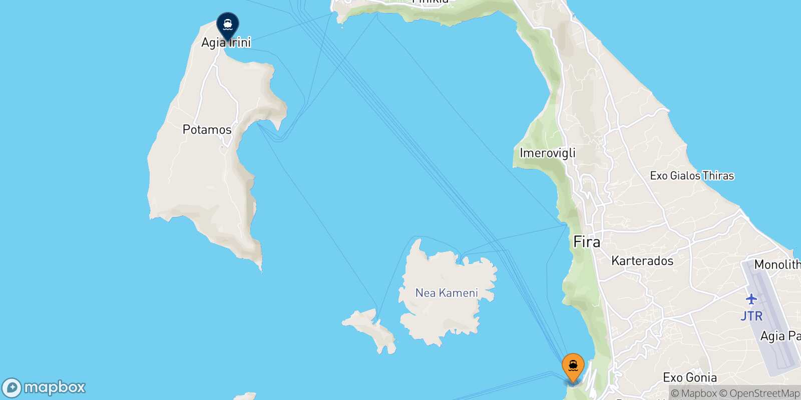Mappa della rotta Santorini Thirassia