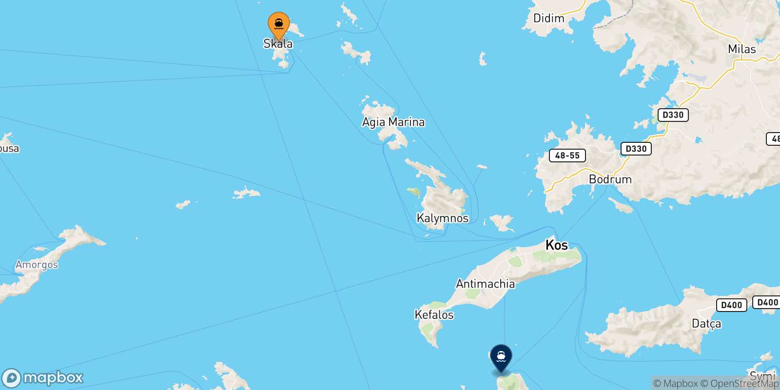 Mappa della rotta Patmos Nisyros