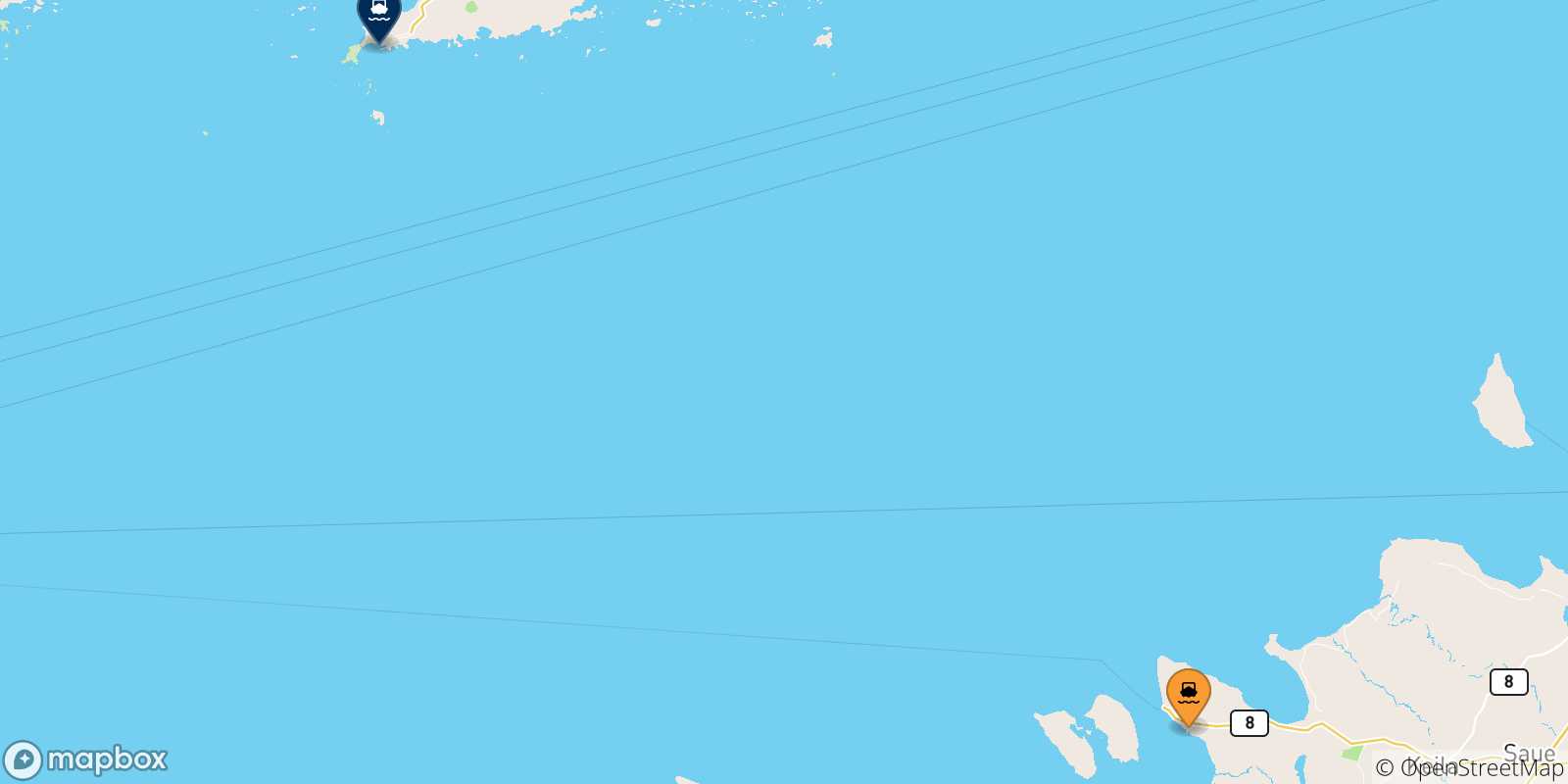 Mappa delle possibili rotte tra Paldiski e la Finlandia