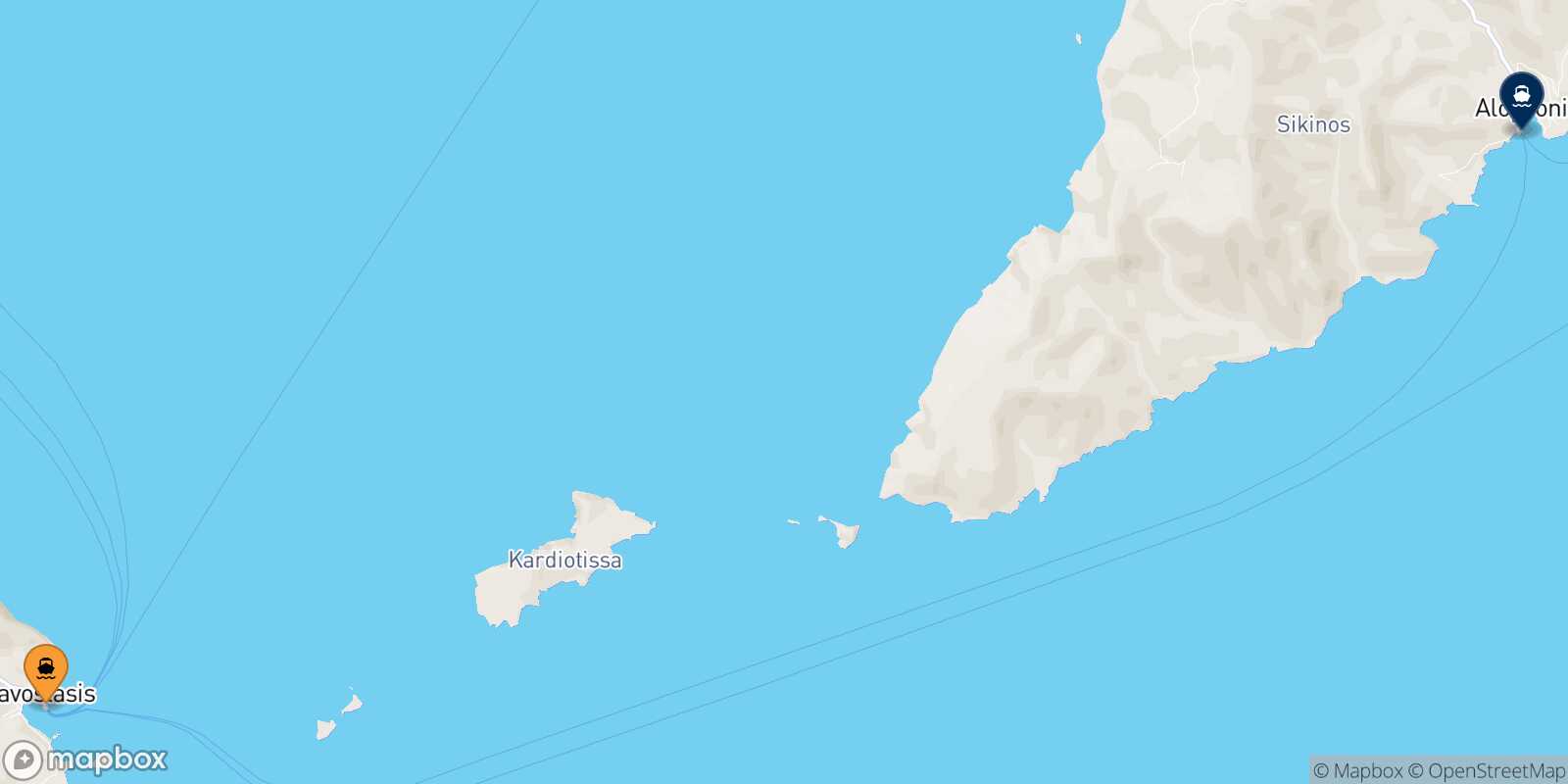 Mappa della rotta Folegandros Sikinos