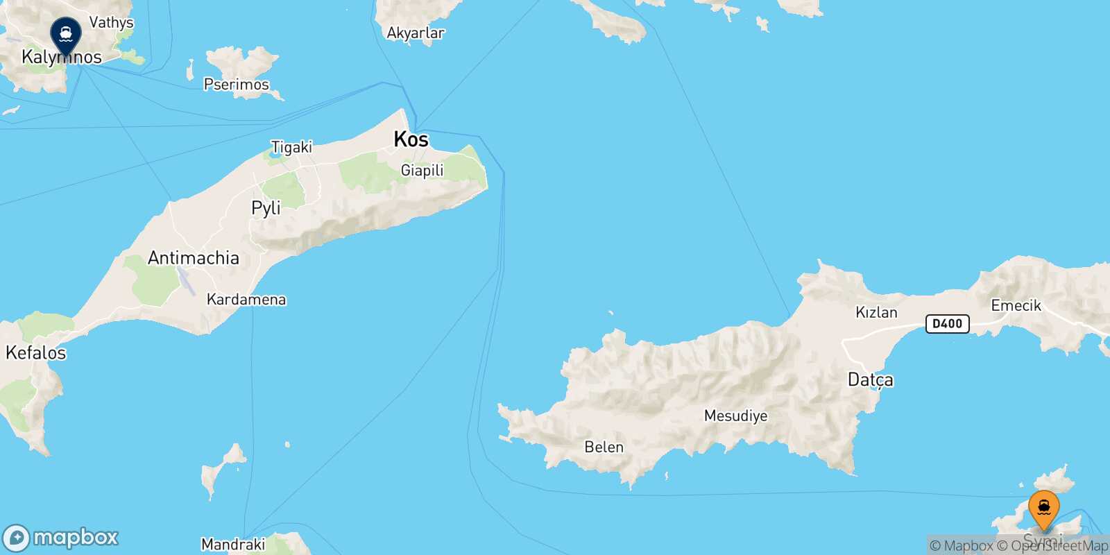 Mappa della rotta Symi Kalymnos