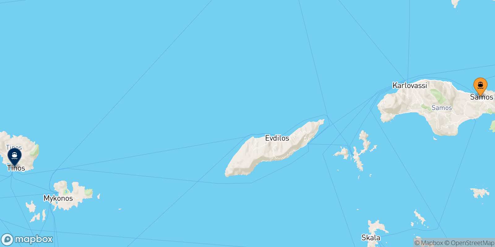 Mappa della rotta Vathi (Samos) Tinos