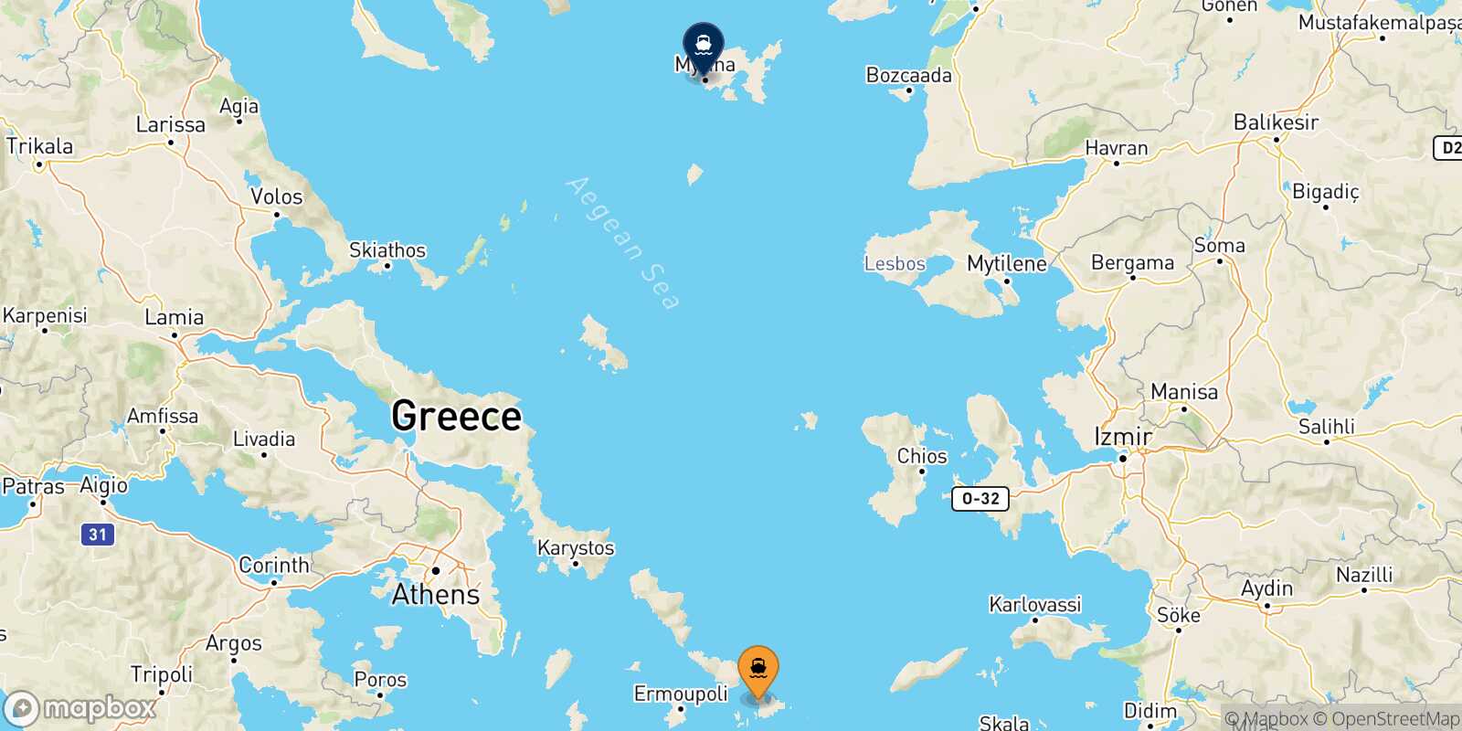 Mappa della rotta Mykonos Mirina (Limnos)